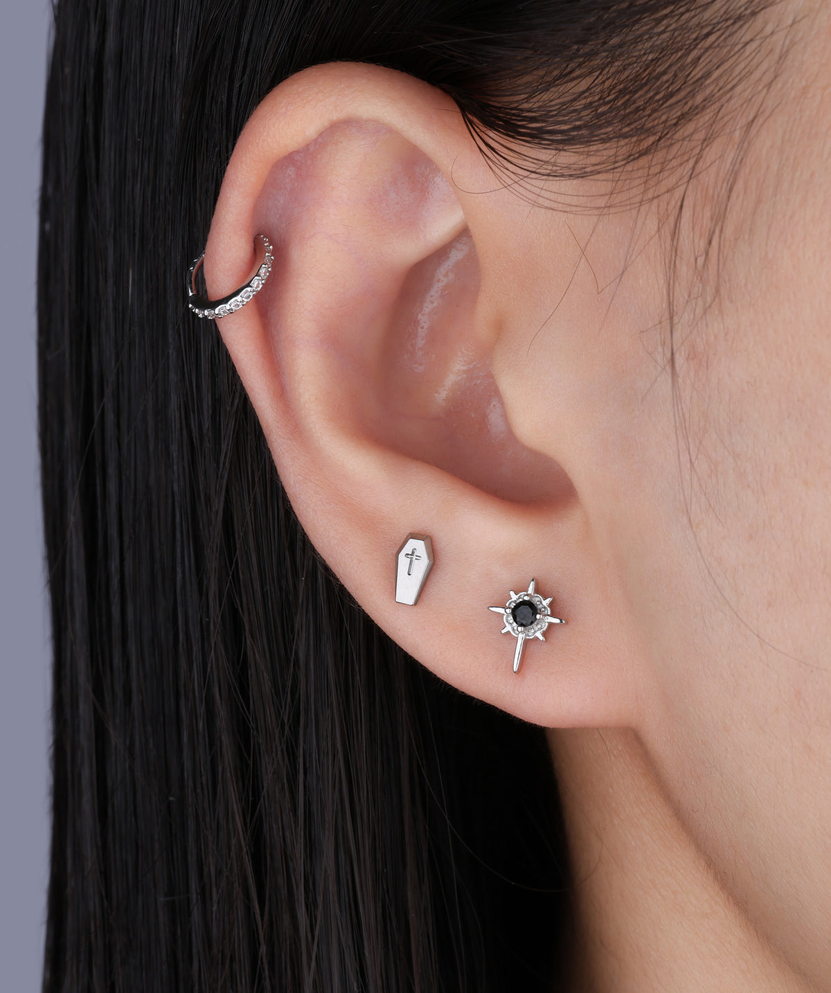Titanium Cross Coffin Flatback Stud - Titanium - Helix, Upper Lobe, Conch - Oumo Jewelry