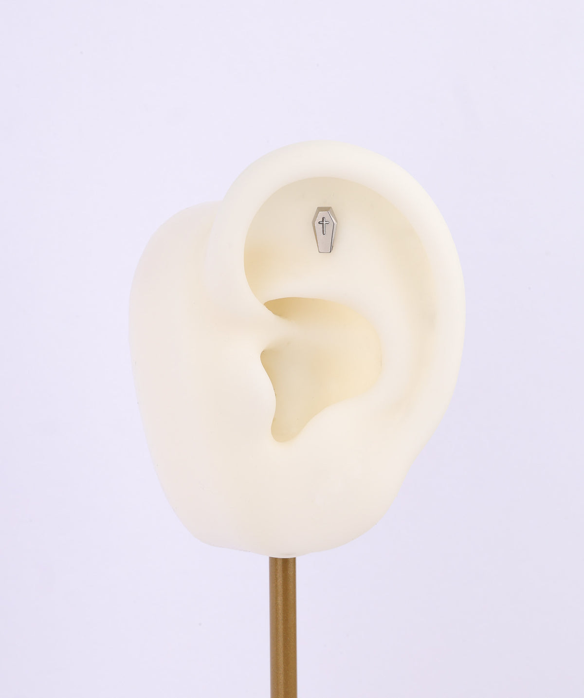 Titanium Cross Coffin Flatback Stud - Titanium - Helix, Upper Lobe, Conch - Oumo Jewelry