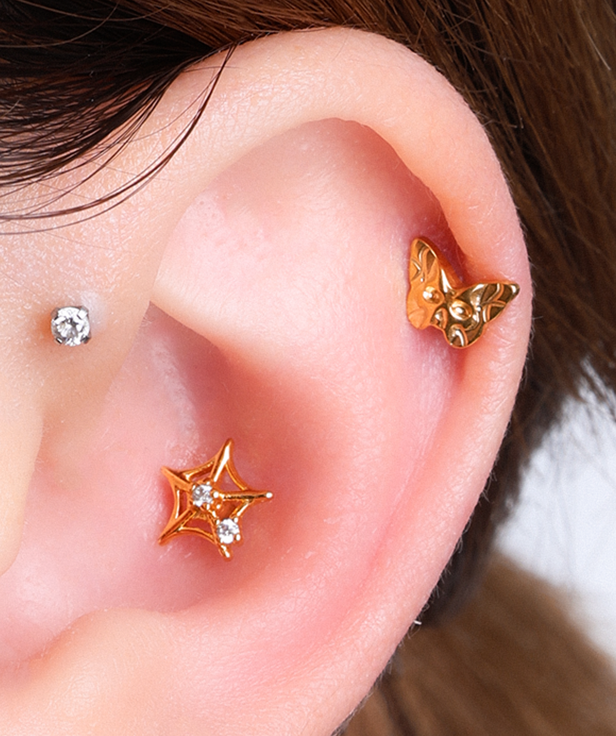 Titanium Ghost Faced Butterfly Flatback Stud - Titanium - Helix, Upper Lobe, Conch - Oumo Jewelry