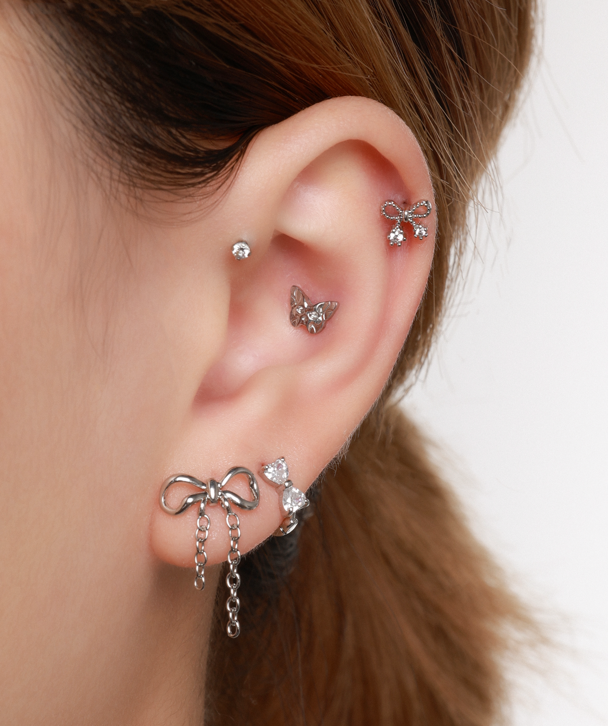 Titanium Ghost Faced Butterfly Flatback Stud - Titanium - Helix, Upper Lobe, Conch - Oumo Jewelry