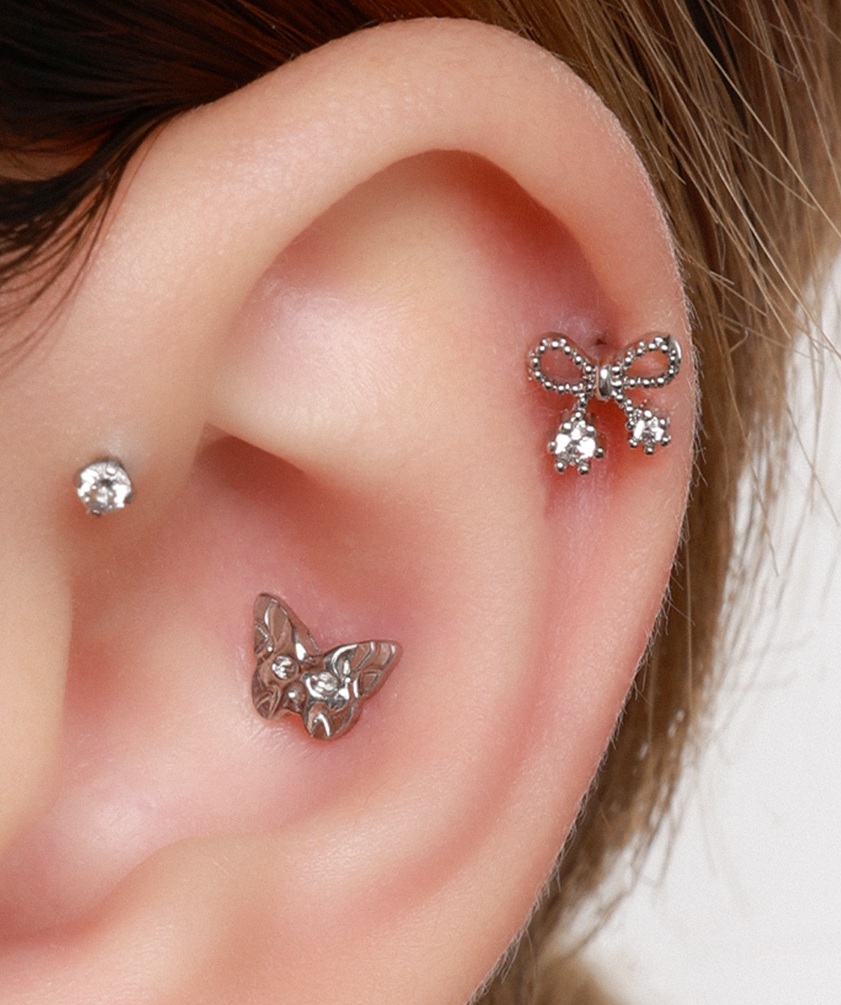 Titanium Ghost Faced Butterfly Flatback Stud - Titanium - Helix, Upper Lobe, Conch - Oumo Jewelry