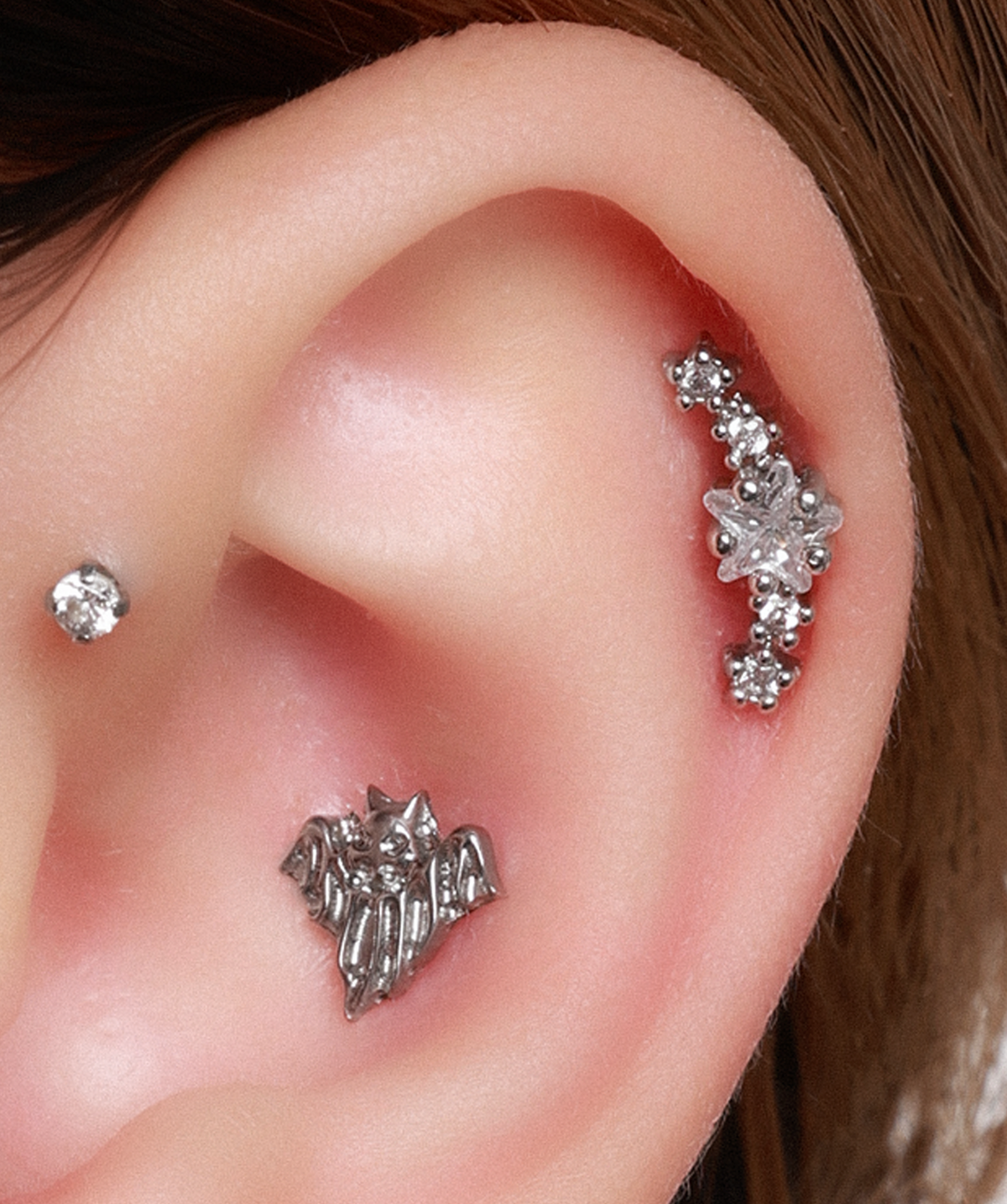 Titanium Cute Ghost Flatback Stud - Titanium - Helix, Upper Lobe, Conch - Oumo Jewelry
