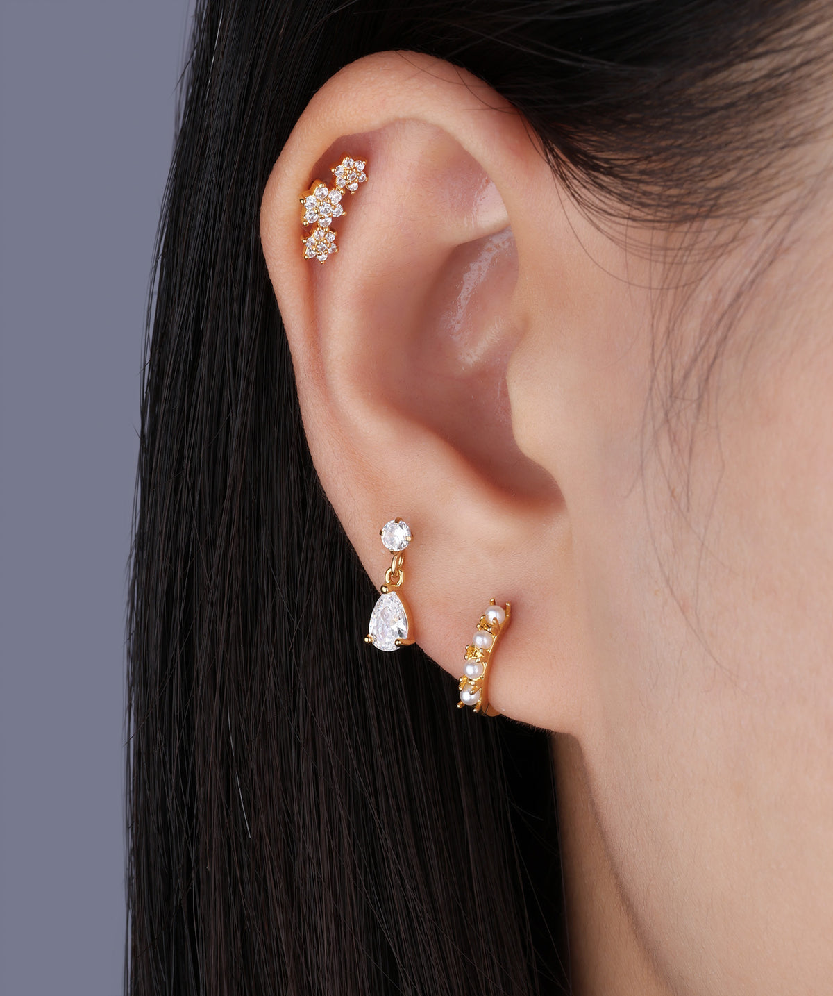 Water Drop Drop - Stainless Steel - Upper Lobe, Helix, Flat - Oumo Jewelry