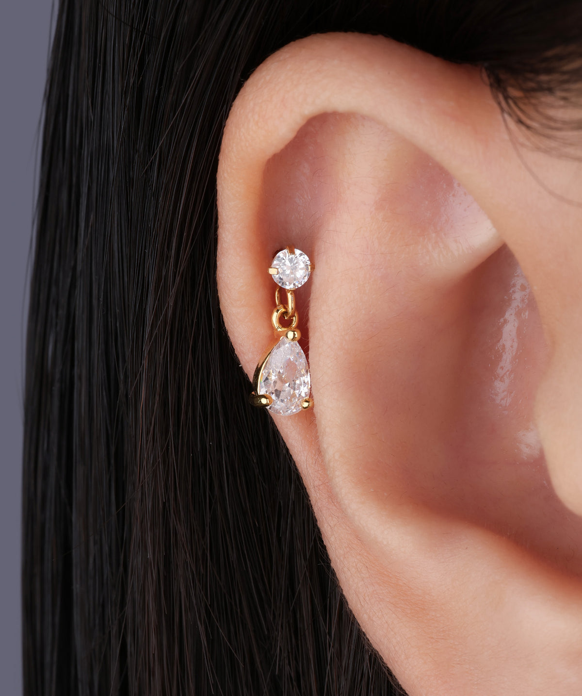Water Drop Drop - Stainless Steel - Upper Lobe, Helix, Flat - Oumo Jewelry