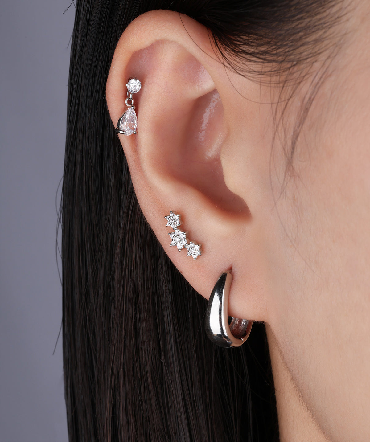 Water Drop Drop - Stainless Steel - Upper Lobe, Helix, Flat - Oumo Jewelry