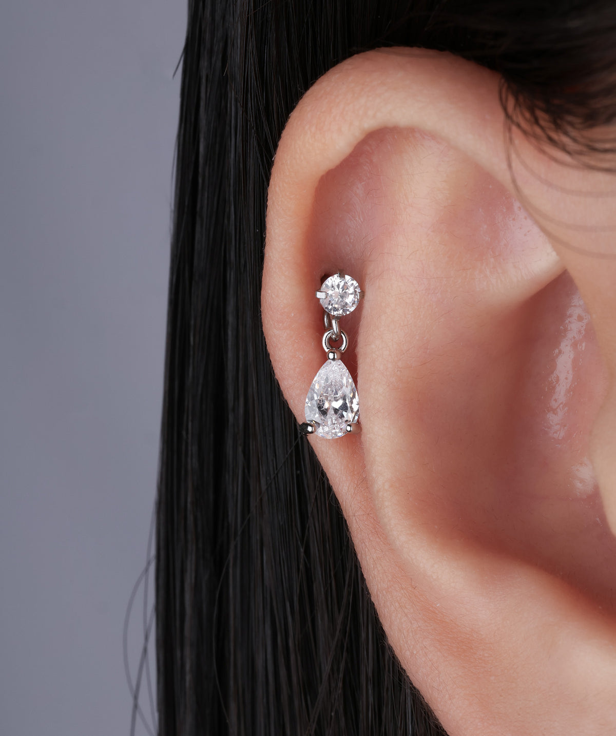 Water Drop Drop - Stainless Steel - Upper Lobe, Helix, Flat - Oumo Jewelry