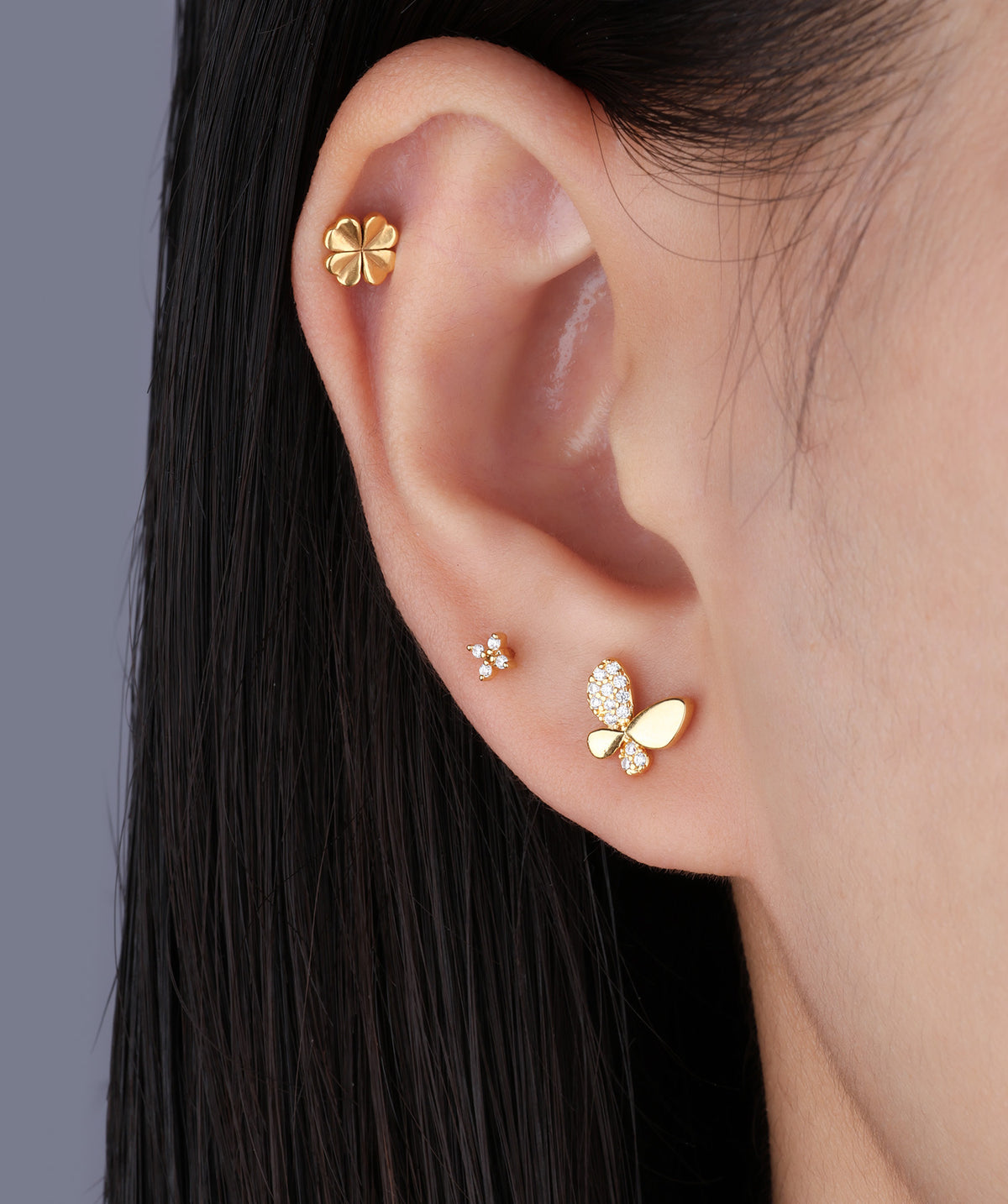 Elegant Butterfly Stud - Stainless Steel - Upper Lobe, Helix - Oumo Jewelry