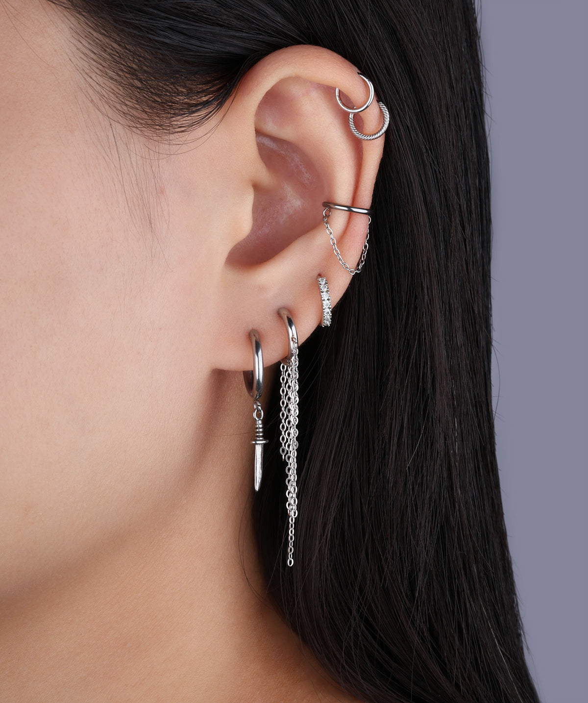 Chain Clicker Hoop - Stainless Steel - Helix, Conch - Oumo Jewelry