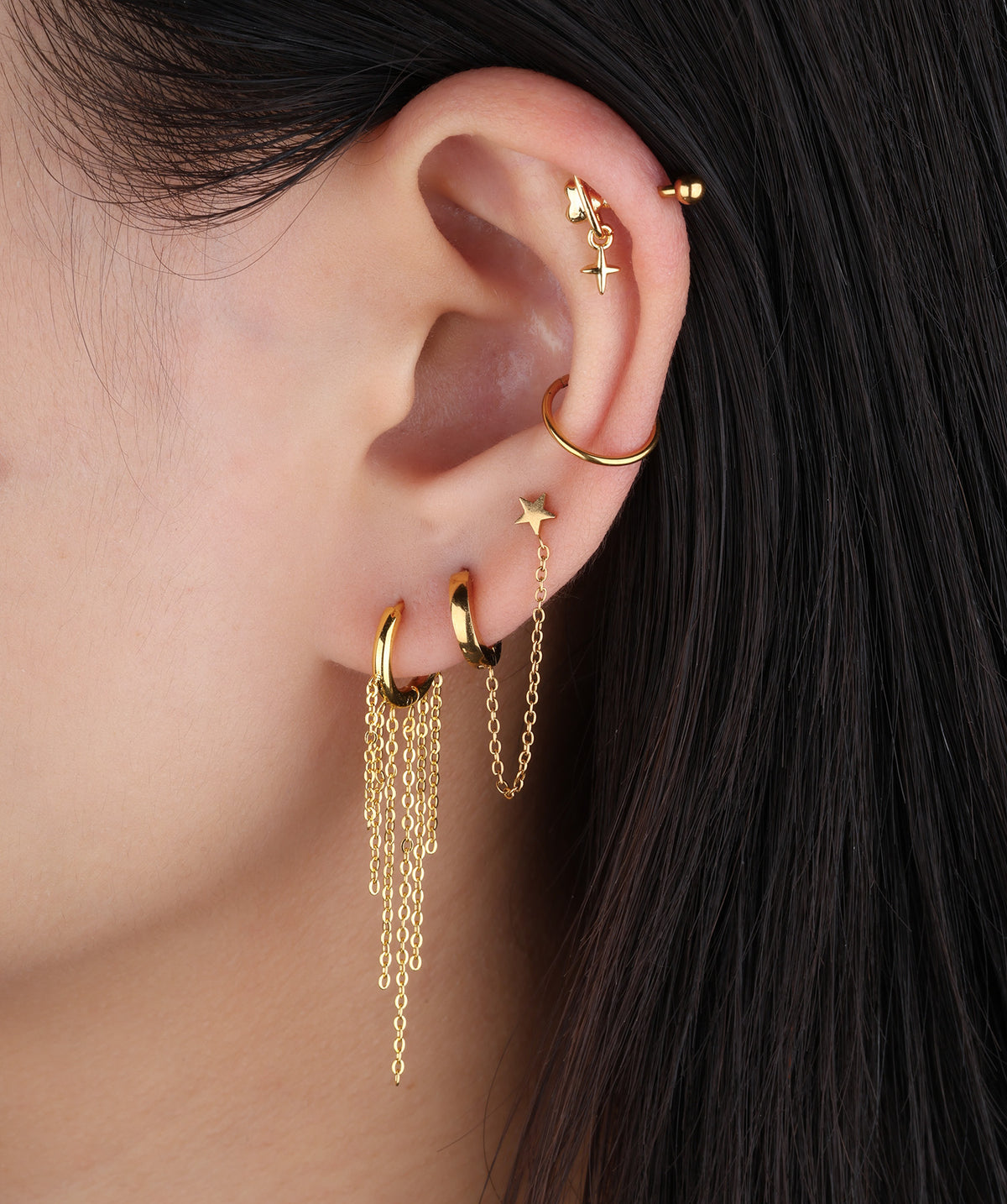 Tassel Chain Earring - Stainless Steel - Upper Lobe - Oumo Jewelry