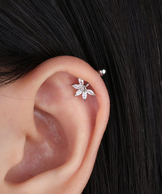 Five-Petal Flower Vertical Helix Stud - OumoJewelry
