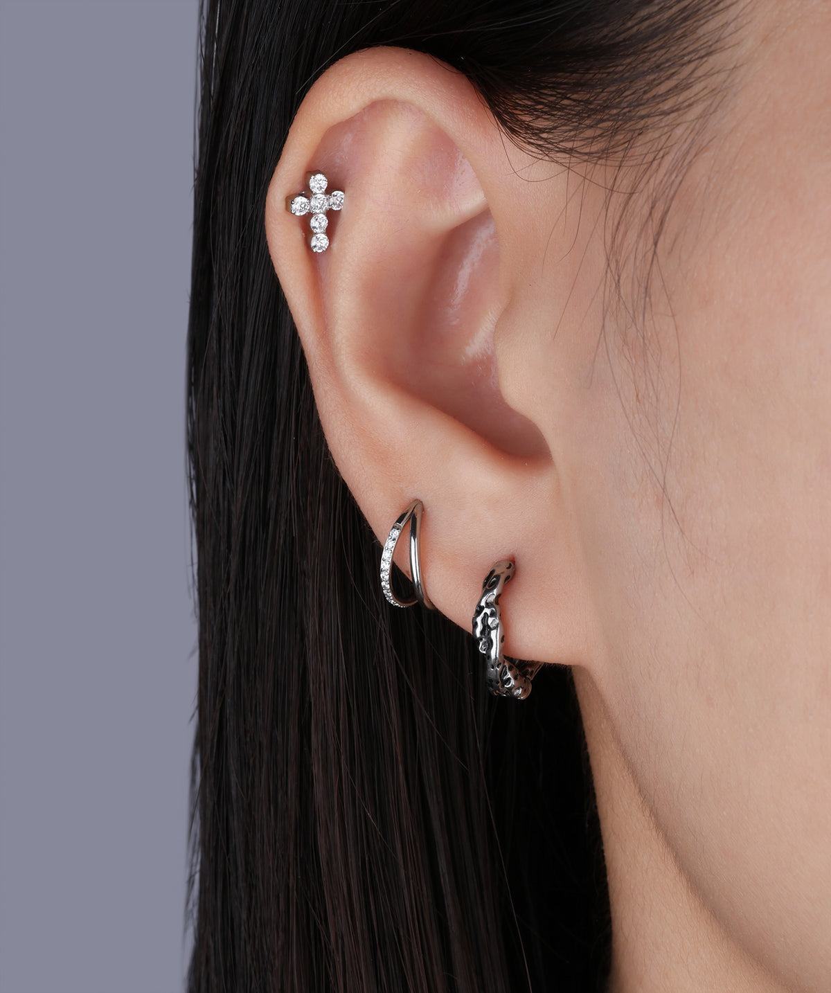 Titanium Cross Gems Flatback Stud - Titanium - Helix, Conch, Flat - Oumo Jewelry