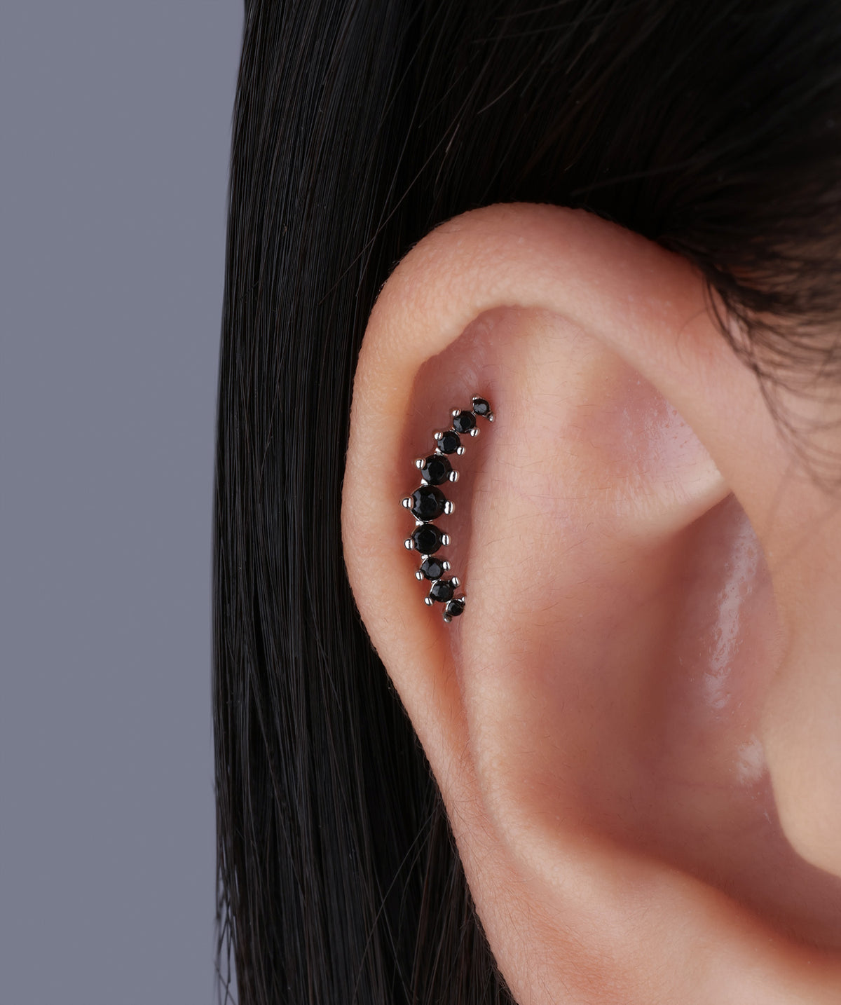 Charm Curved Stud - Stainless Steel - Upper Lobe, Helix, Flat - Oumo Jewelry