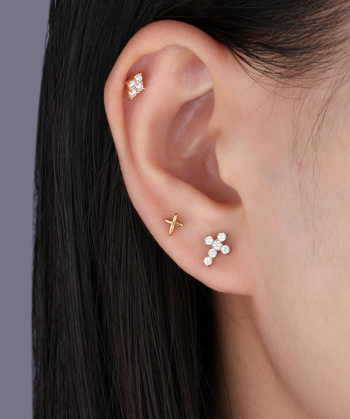 Titanium Cross Gems Flatback Stud - Titanium - Helix, Conch, Flat - Oumo Jewelry