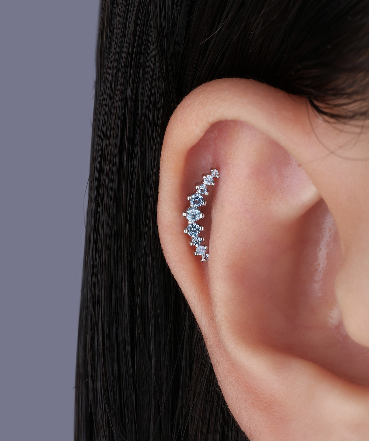 Charm Curved Stud - Stainless Steel - Upper Lobe, Helix, Flat - Oumo Jewelry