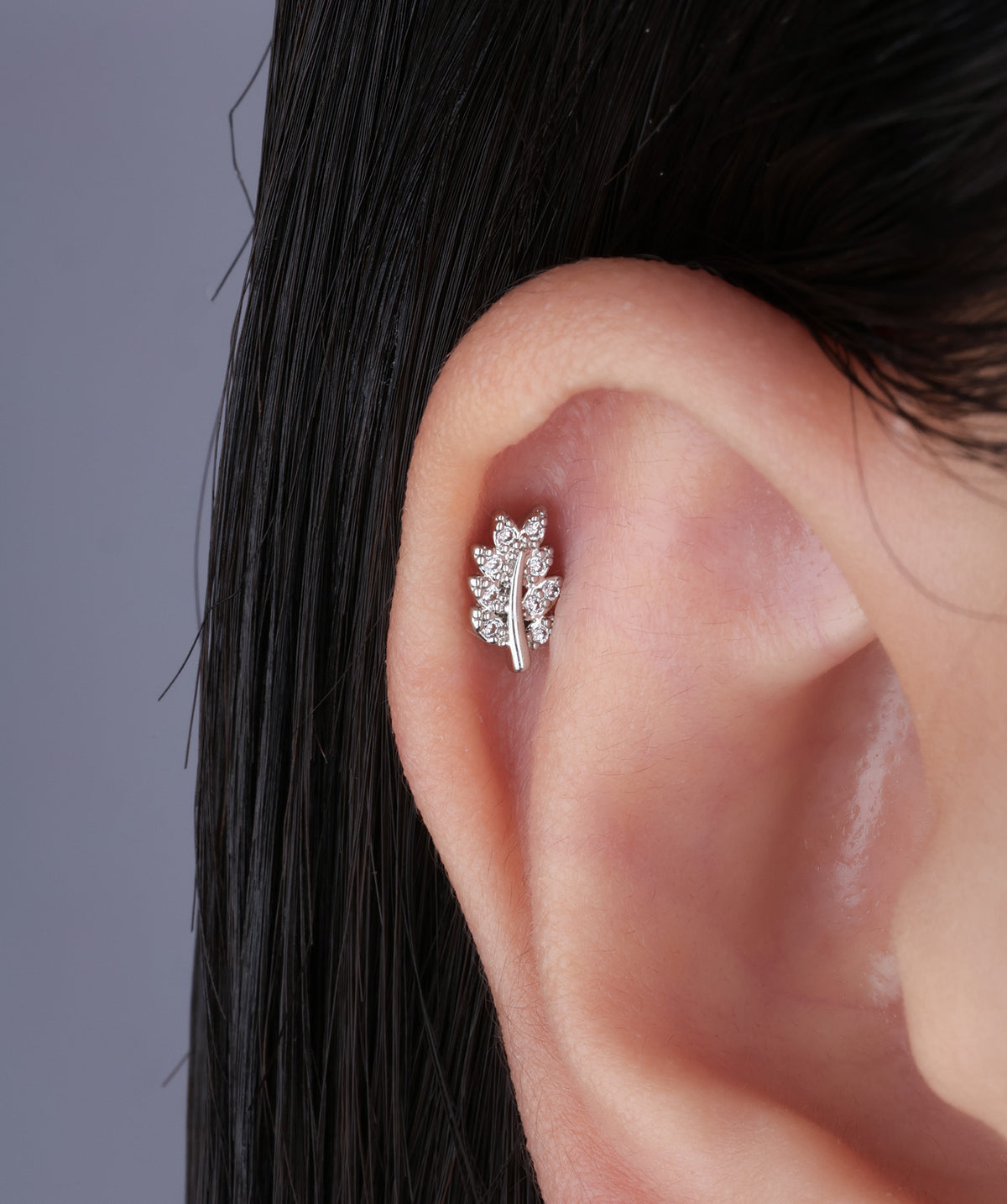 Delicate Leaf Stud - Stainless Steel - Upper Lobe, Helix, Flat - Oumo Jewelry