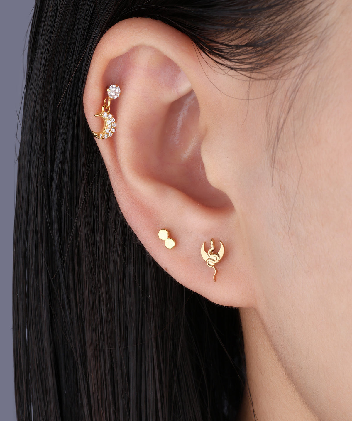 Titanium Moon Snake Flatback Stud - Titanium - Helix, Upper Lobe, Conch - Oumo Jewelry