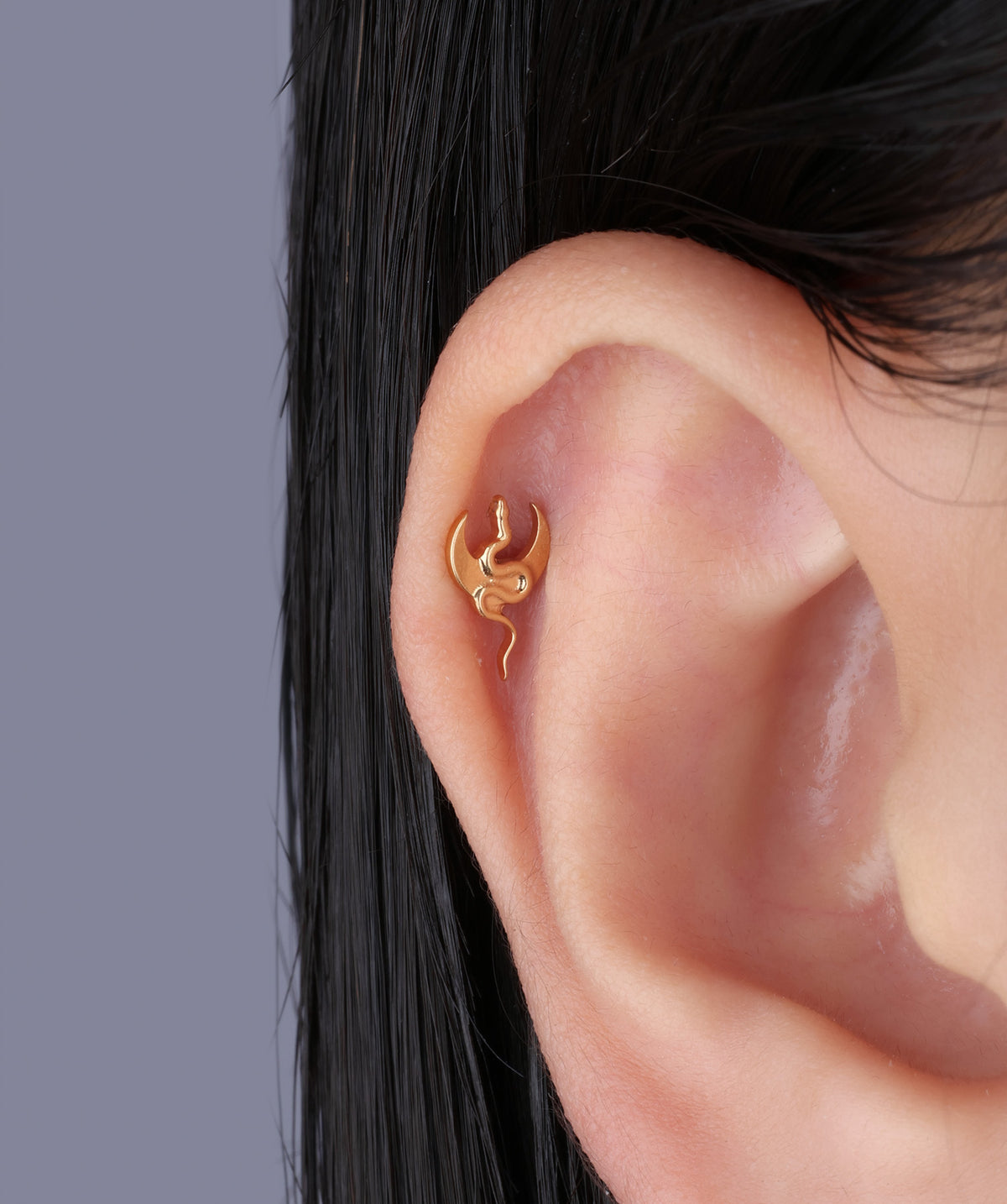 Titanium Moon Snake Flatback Stud - Titanium - Helix, Upper Lobe, Conch - Oumo Jewelry