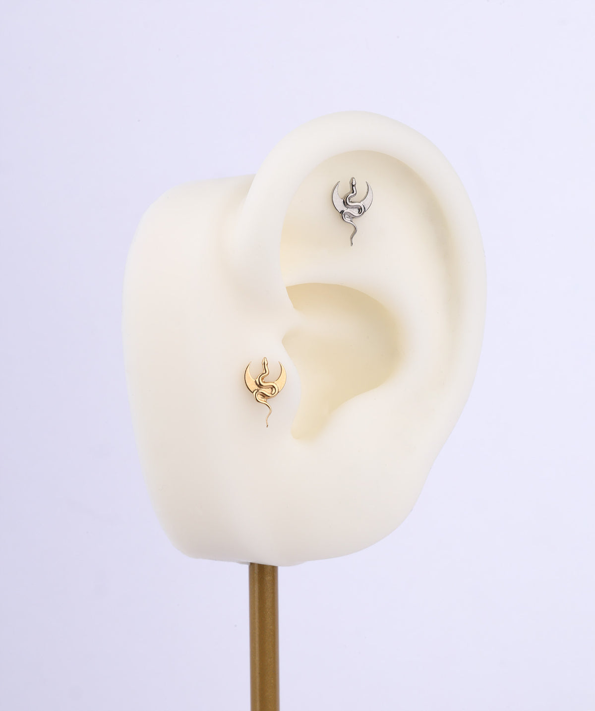 Titanium Moon Snake Flatback Stud - Titanium - Helix, Upper Lobe, Conch - Oumo Jewelry