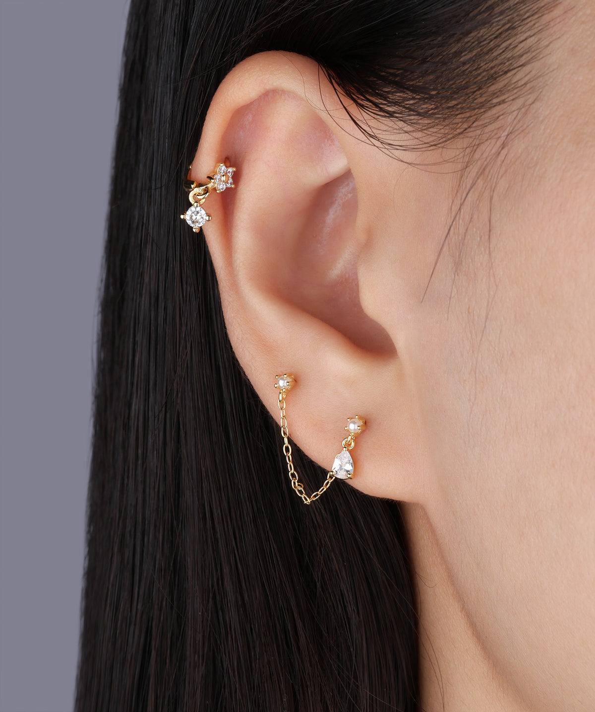 Petite Flower Helix Hoop - Brass - Helix, Upper Lobe - Oumo Jewelry