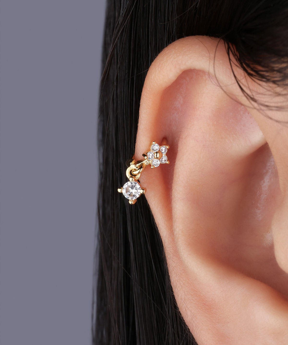 Petite Flower Helix Hoop - Brass - Helix, Upper Lobe - Oumo Jewelry
