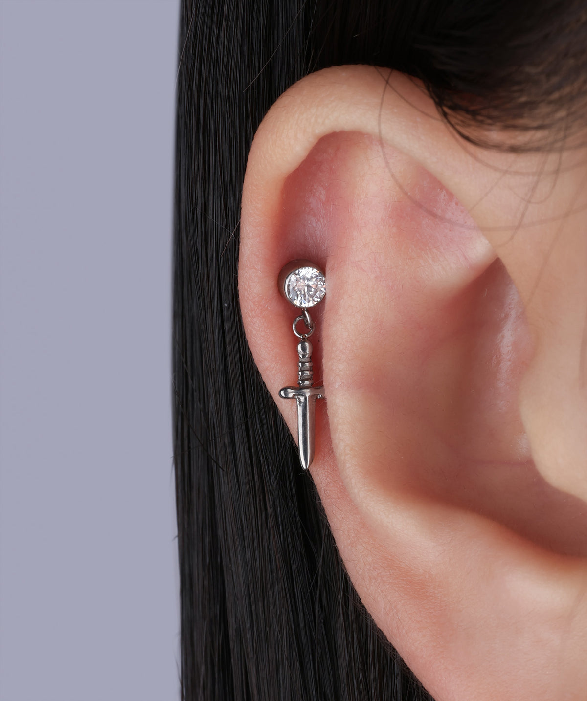 Titanium Sword Flatback Drop - Titanium - Helix, Upper Lobe, Flat - Oumo Jewelry
