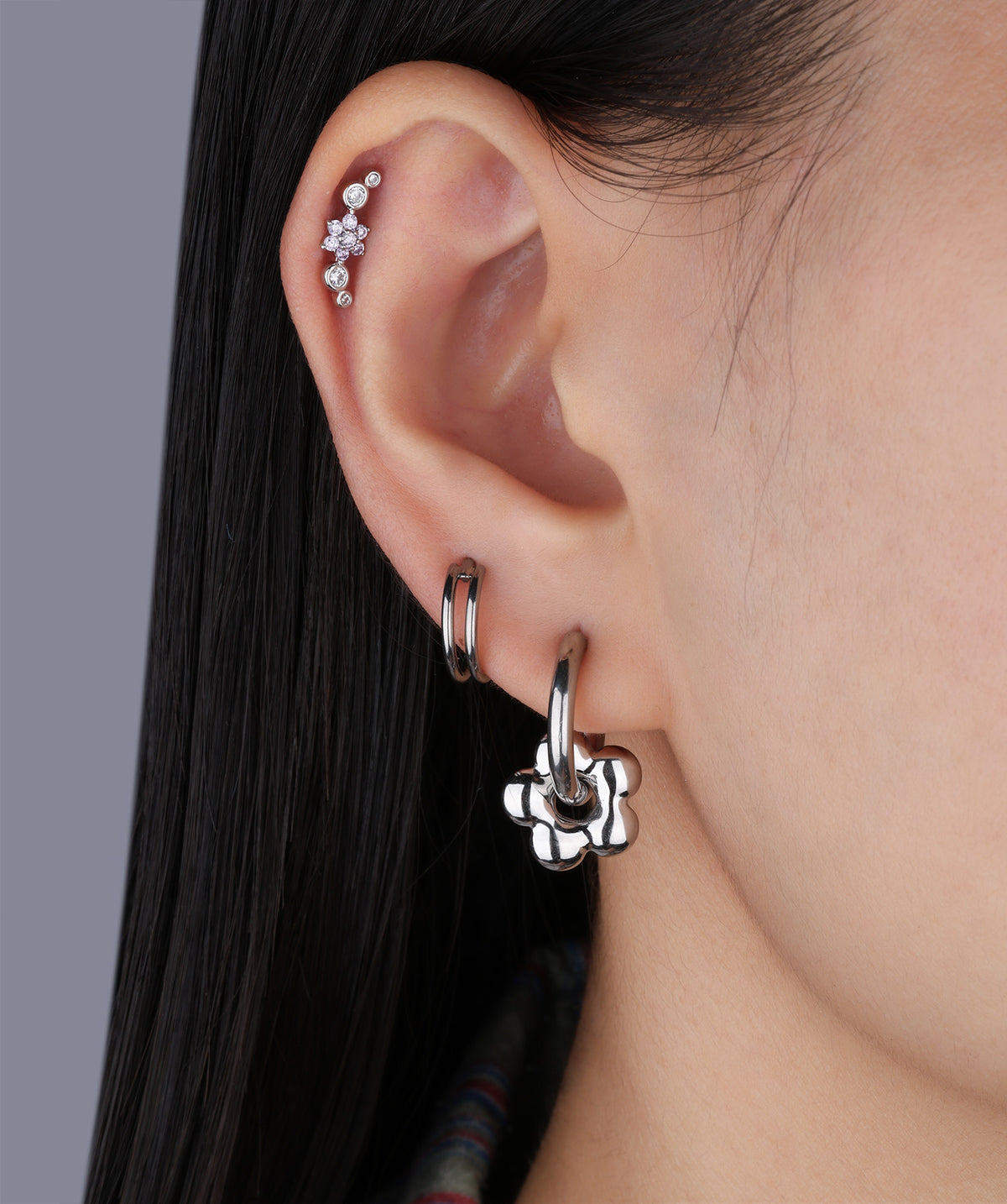 Lovely Puffed Flower Drops - Stainless Steel - Oumo Jewelry