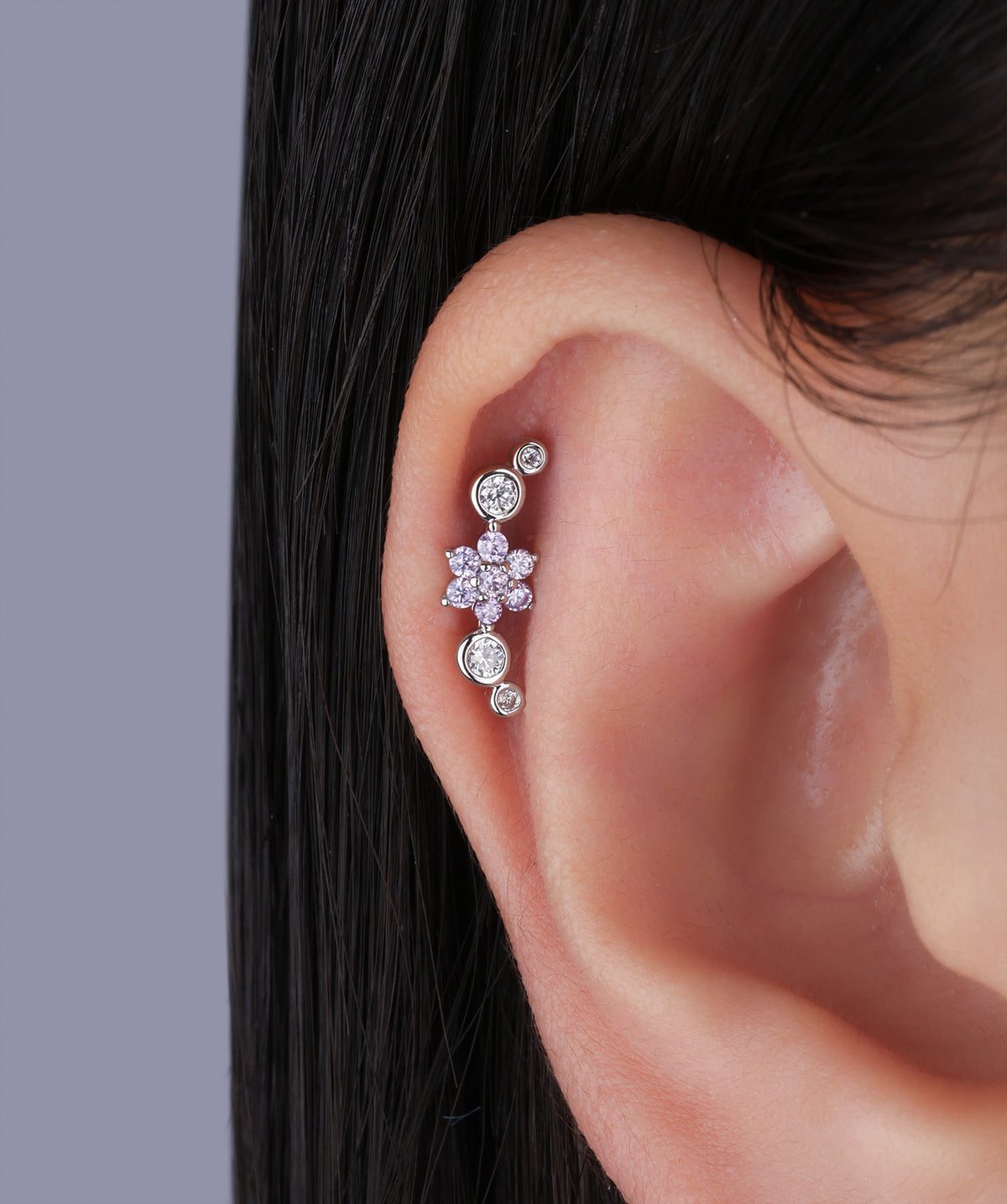 Curved Flower Stud - Stainless Steel - Upper Lobe, Helix, Flat - Oumo Jewelry