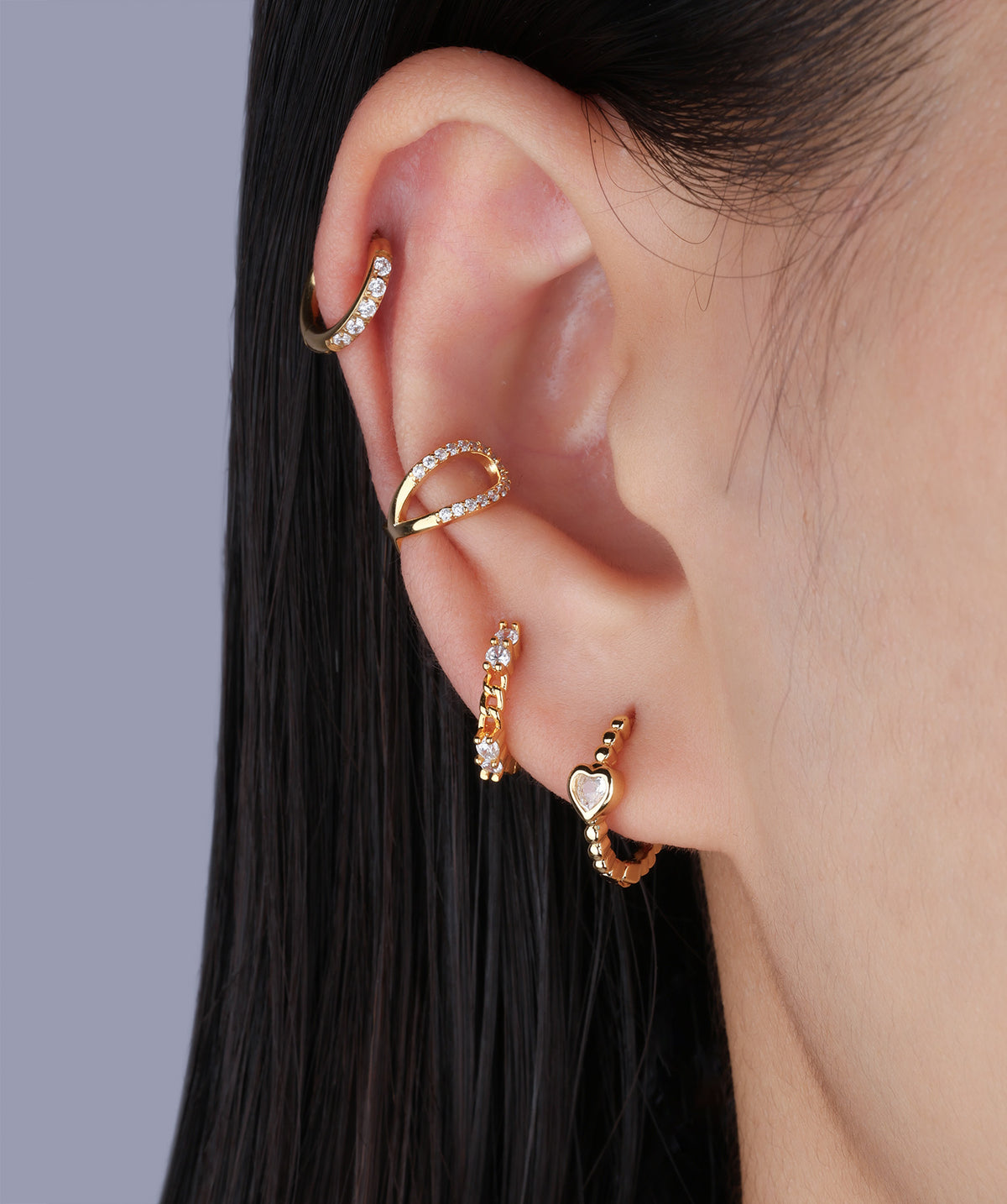 Sparkling Heart Hoops - Brass - Oumo Jewelry