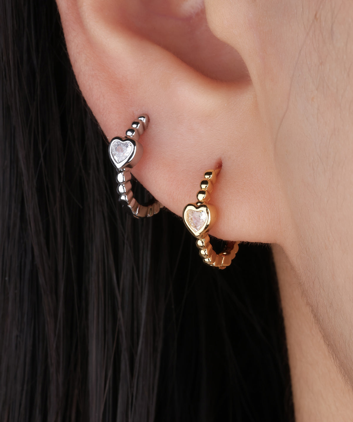 Sparkling Heart Hoops - Brass - Oumo Jewelry