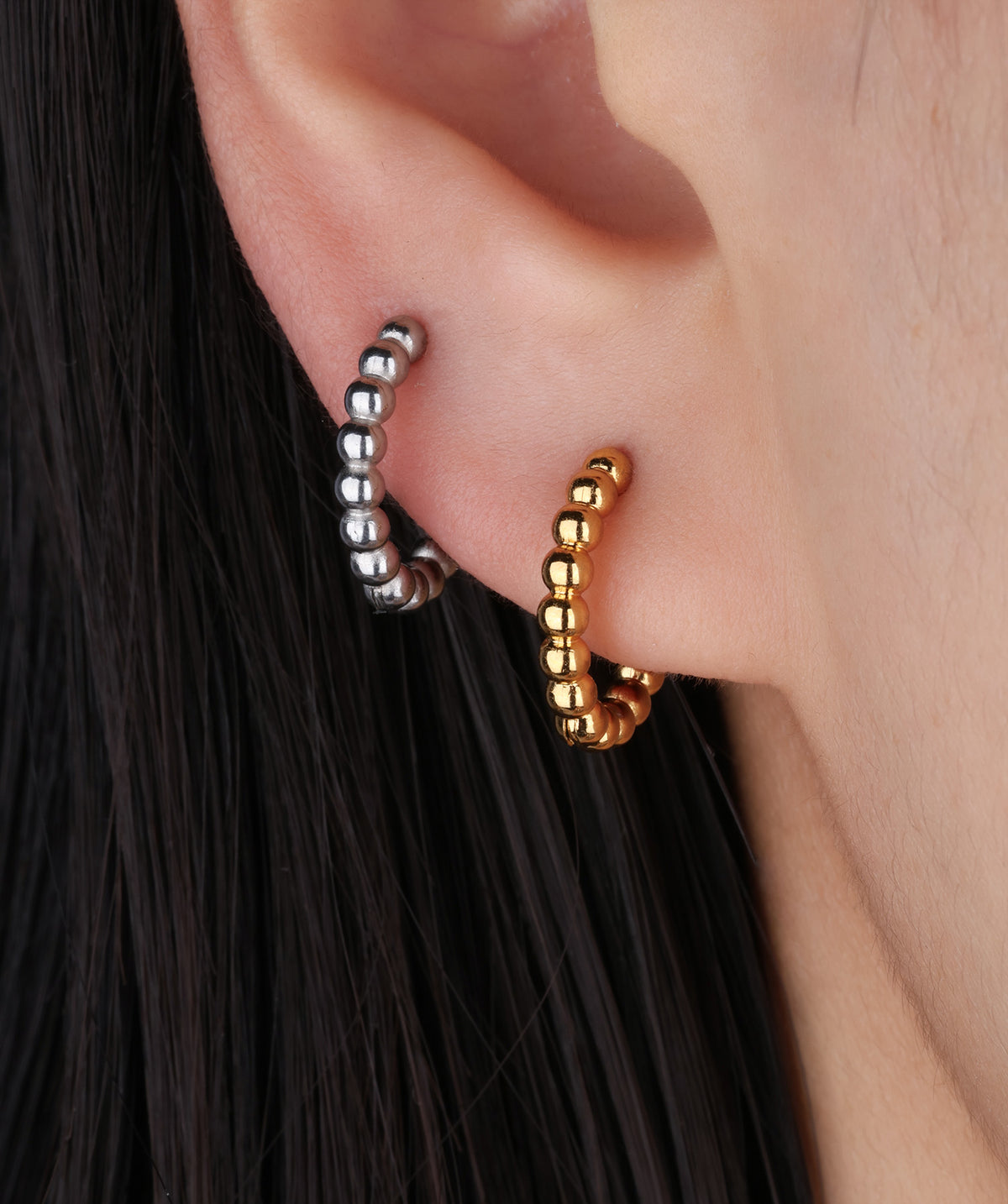 Beaded Hoop Earrings - Stainless Steel - Oumo Jewelry