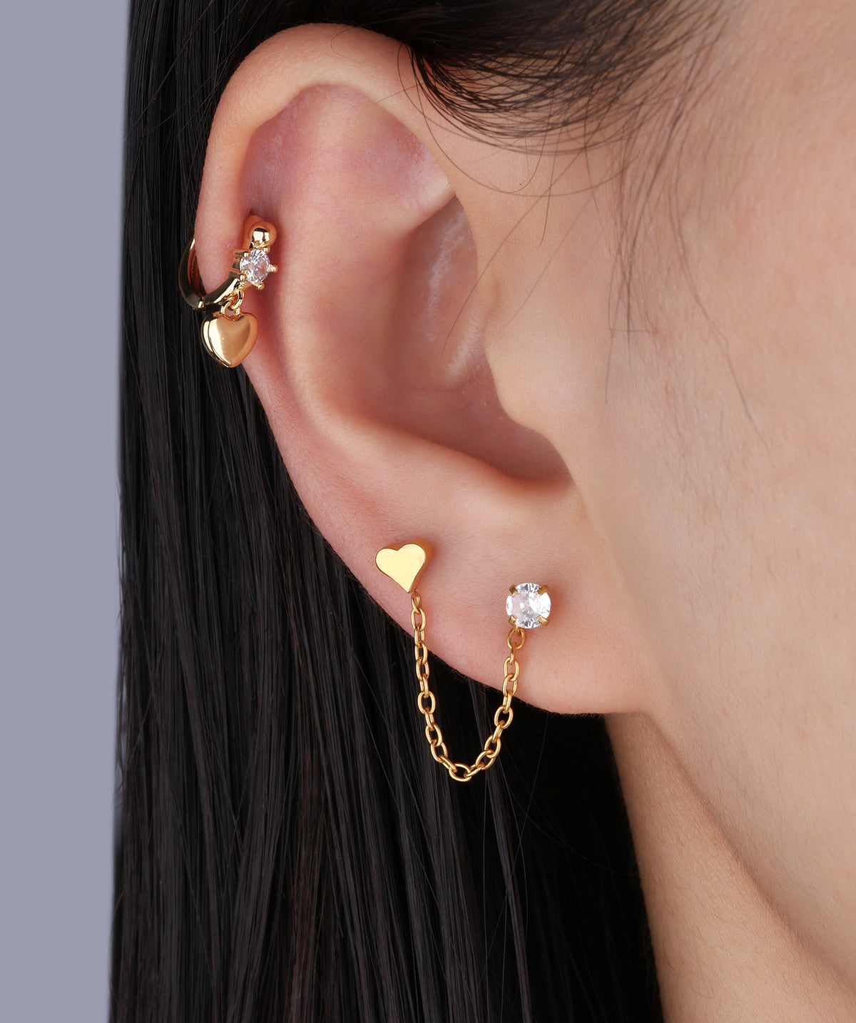 Cute Heart Helix Hoop - Brass - Upper Lobe, Helix - Oumo Jewelry