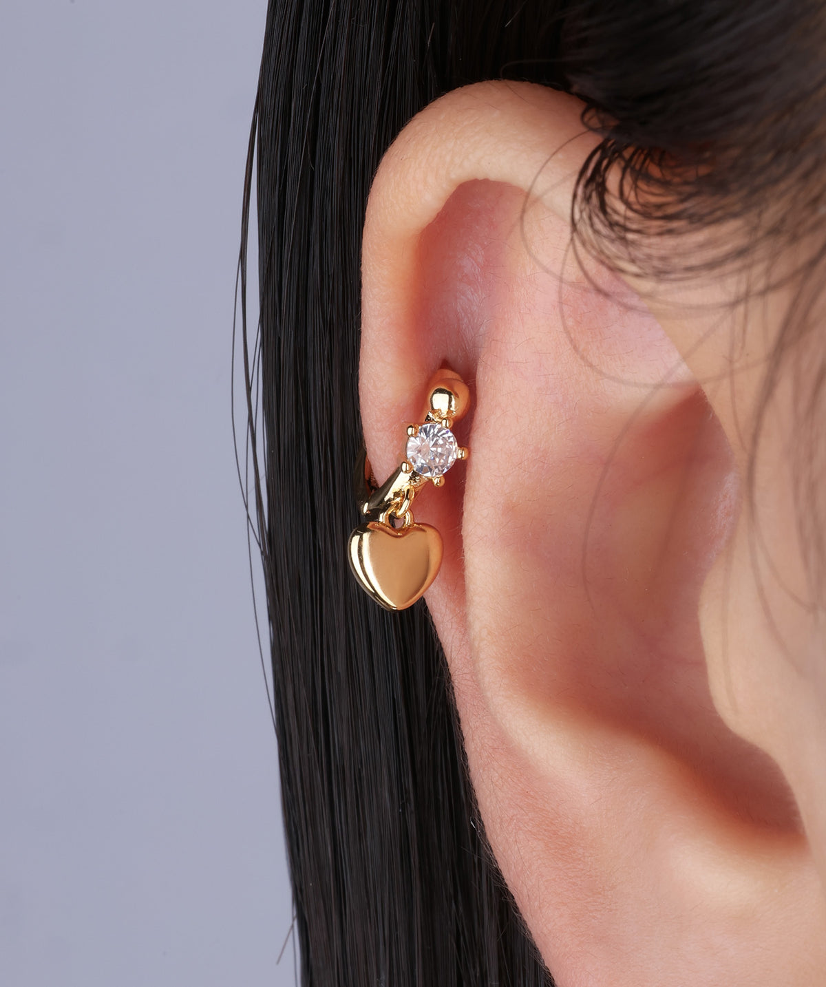 Cute Heart Helix Hoop - Brass - Upper Lobe, Helix - Oumo Jewelry