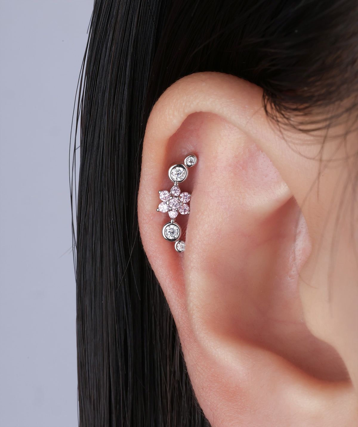 Curved Flower Stud - Stainless Steel - Upper Lobe, Helix, Flat - Oumo Jewelry