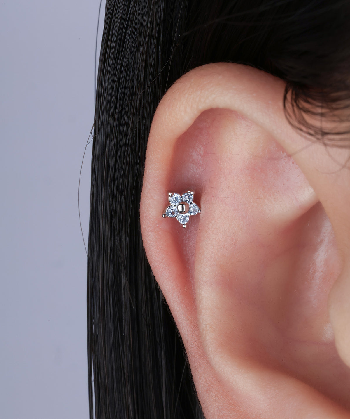 Cute Flower Stud - Stainless Steel - Upper Lobe, Helix, Flat - Oumo Jewelry