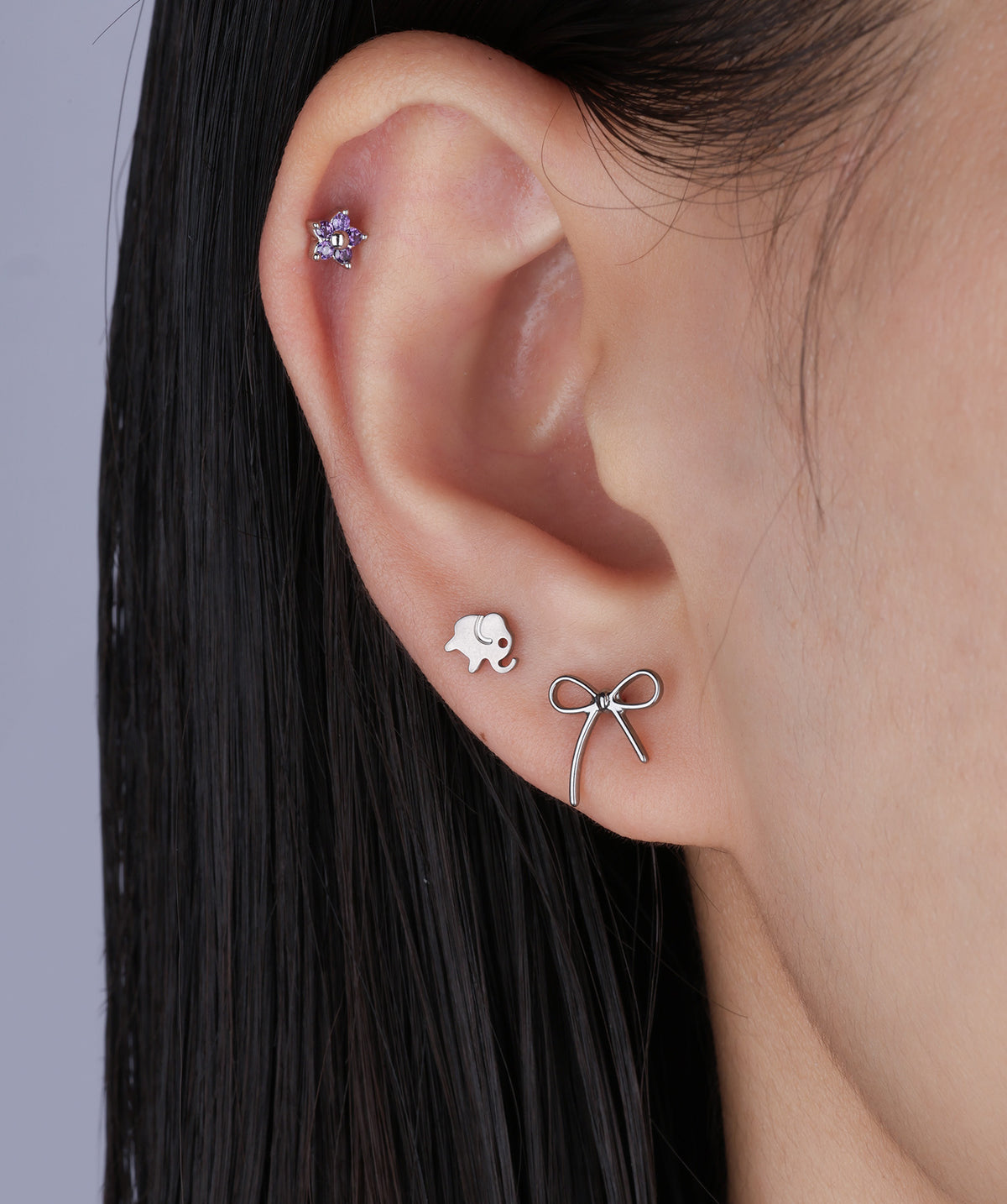 Titanium Elephant Flatback Stud - Titanium - Helix, Upper Lobe, Conch - Oumo Jewelry