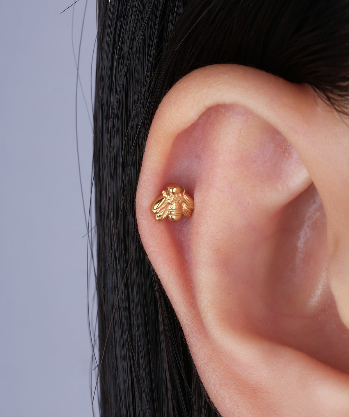 Titanium Bee Flatback Stud - Titanium - Helix, Upper Lobe, Conch - Oumo Jewelry