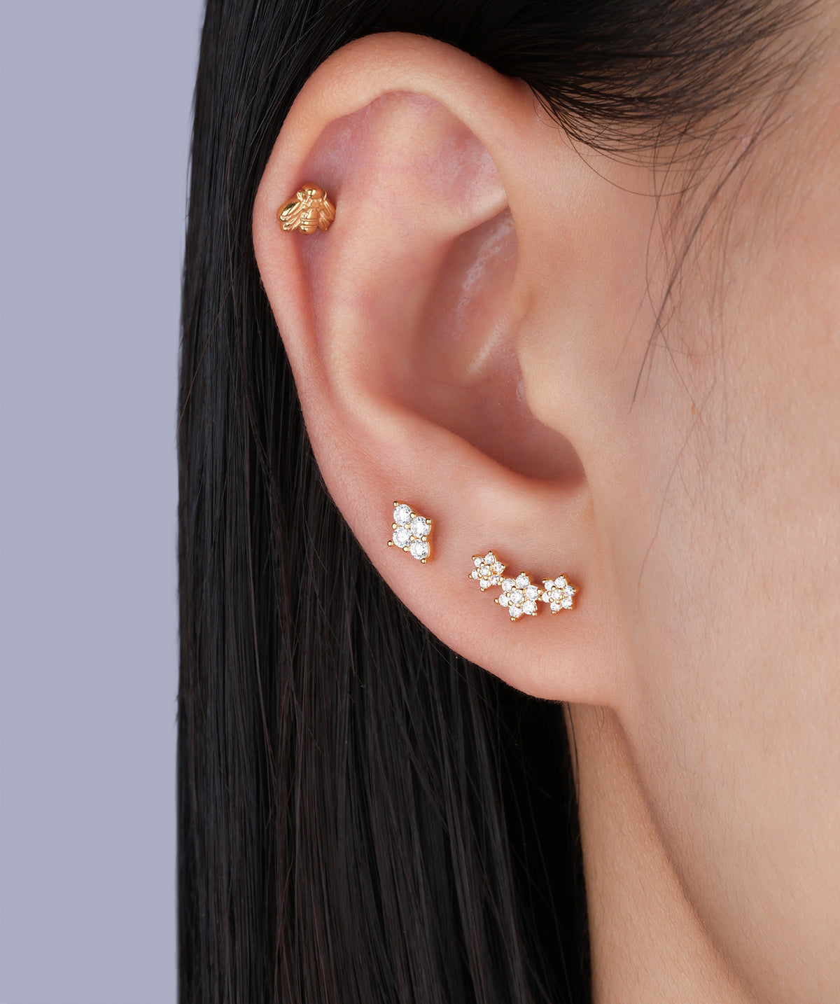 Titanium Bee Flatback Stud - Titanium - Helix, Upper Lobe, Conch - Oumo Jewelry
