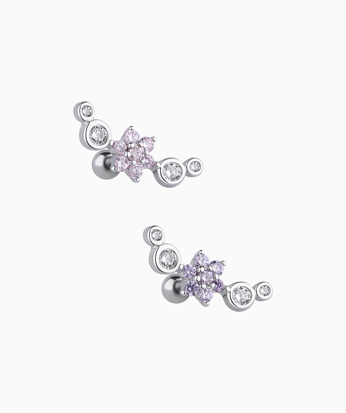 Curved Flower Stud - Stainless Steel - Upper Lobe, Helix, Flat - Oumo Jewelry