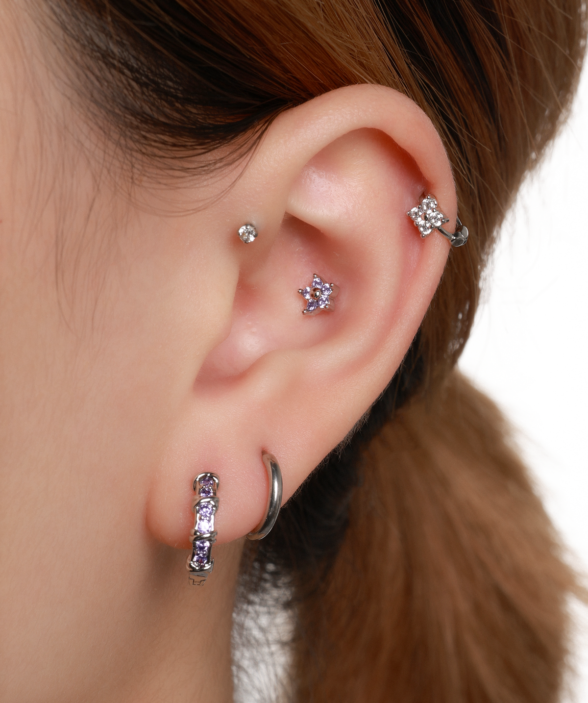 Cute Flower Stud - Stainless Steel - Upper Lobe, Helix, Flat - Oumo Jewelry