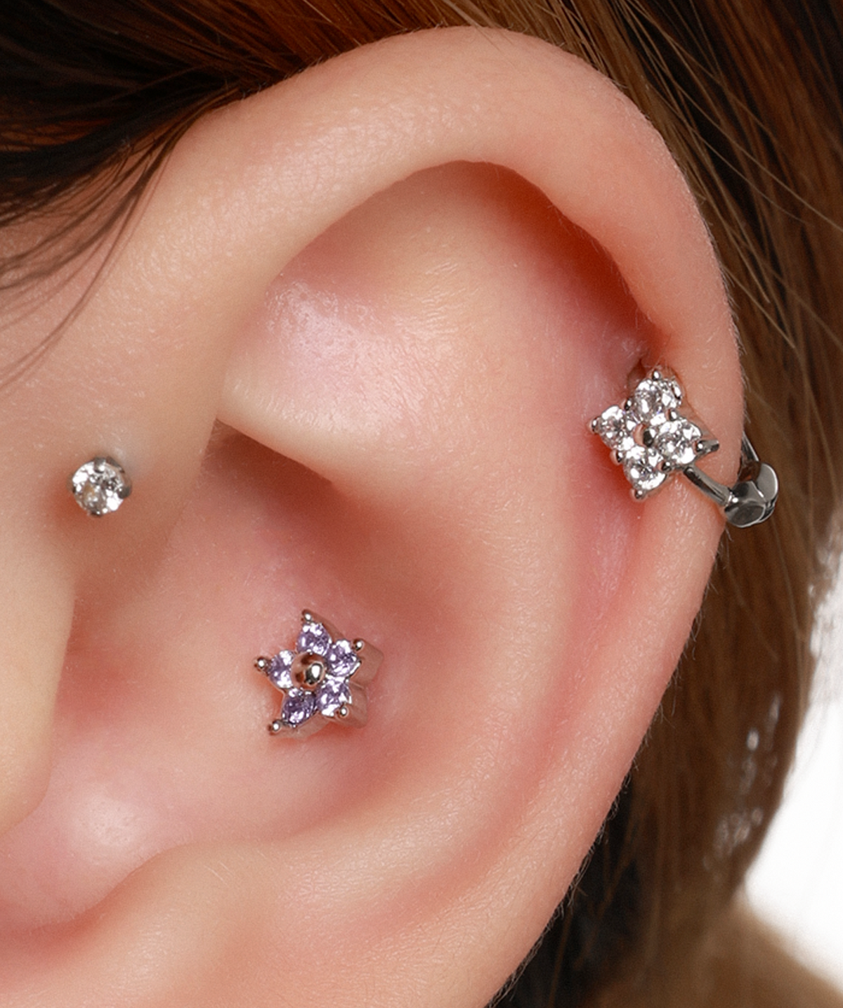 Cute Flower Stud - Stainless Steel - Upper Lobe, Helix, Flat - Oumo Jewelry