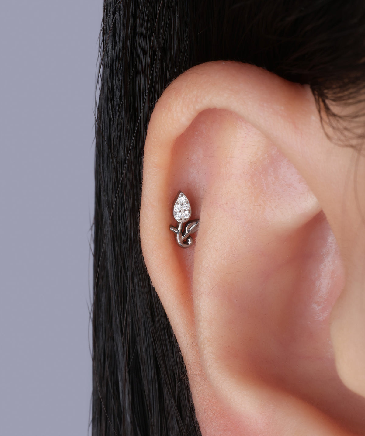 Titanium Tulip Flower Flatback Stud - Titanium - Helix, Upper Lobe, Conch - Oumo Jewelry