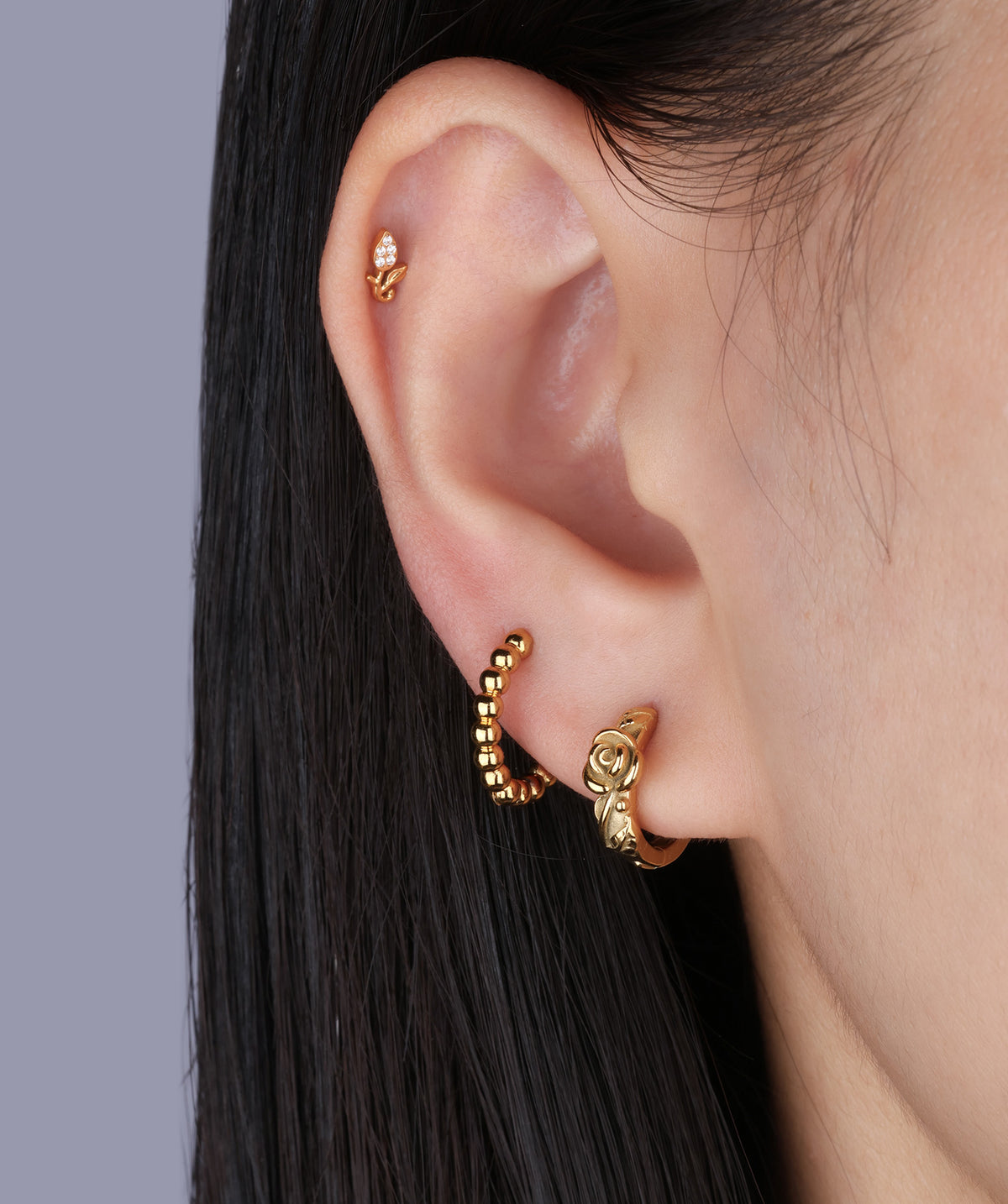 Titanium Tulip Flower Flatback Stud - Titanium - Helix, Upper Lobe, Conch - Oumo Jewelry