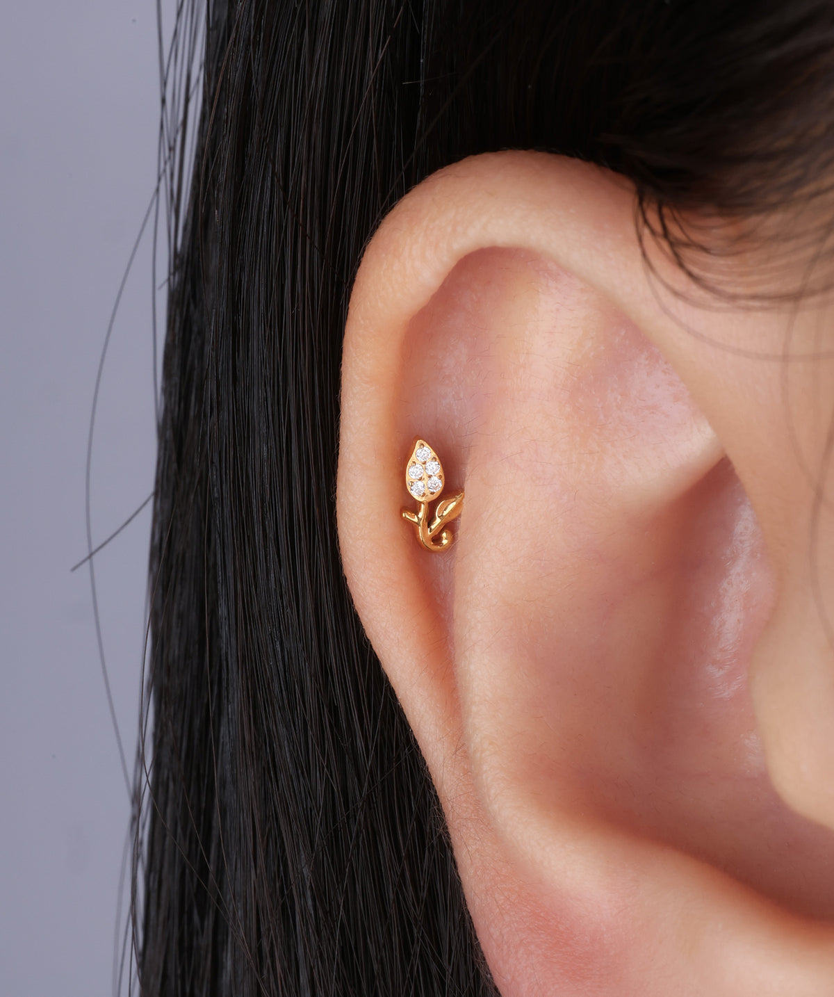 Titanium Tulip Flower Flatback Stud - Titanium - Helix, Upper Lobe, Conch - Oumo Jewelry