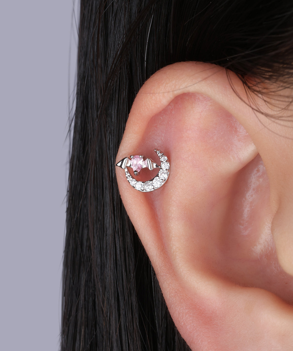 Moon Bat Stud - Stainless Steel - Upper Lobe, Helix - Oumo Jewelry