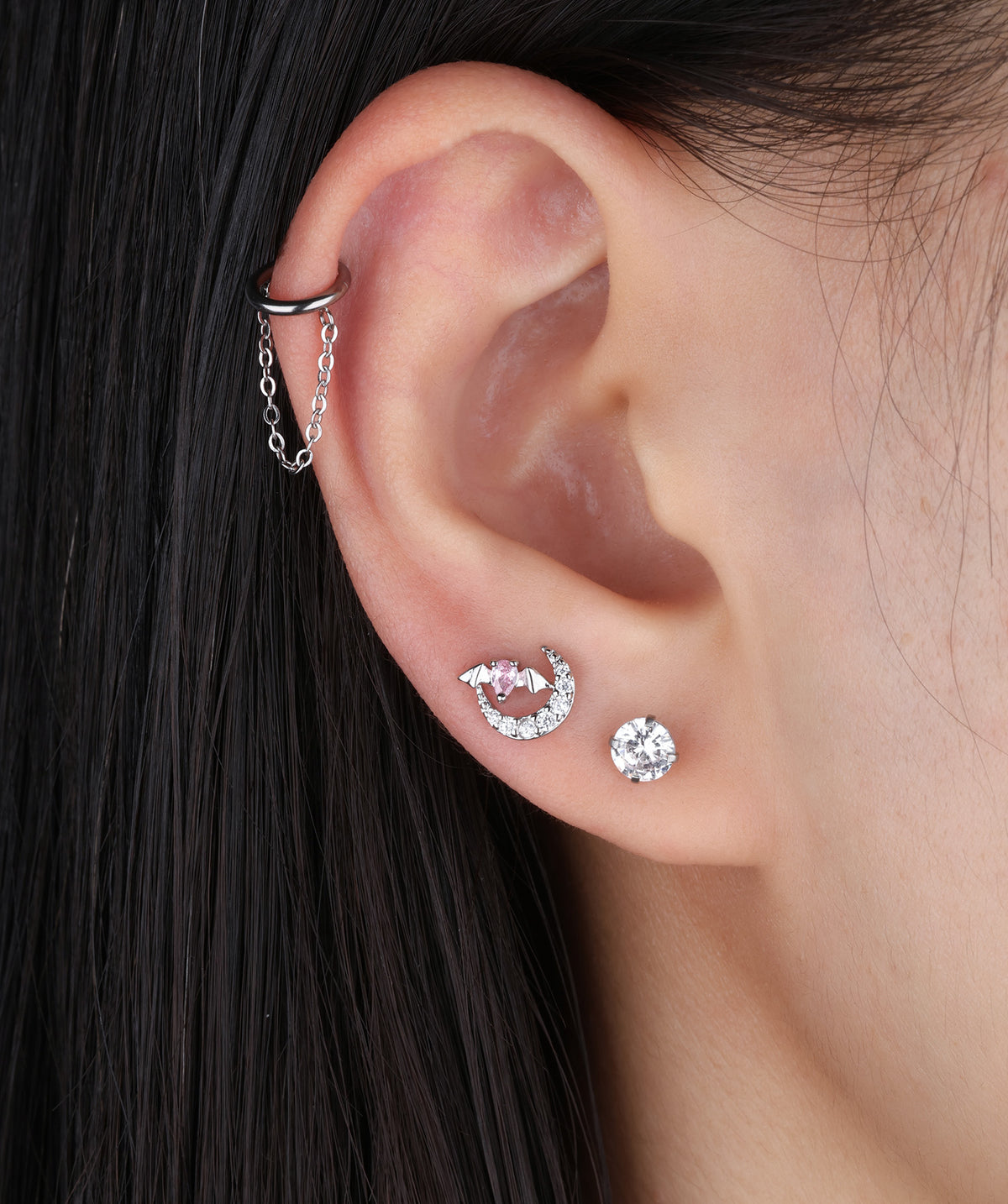 Moon Bat Stud - Stainless Steel - Upper Lobe, Helix - Oumo Jewelry
