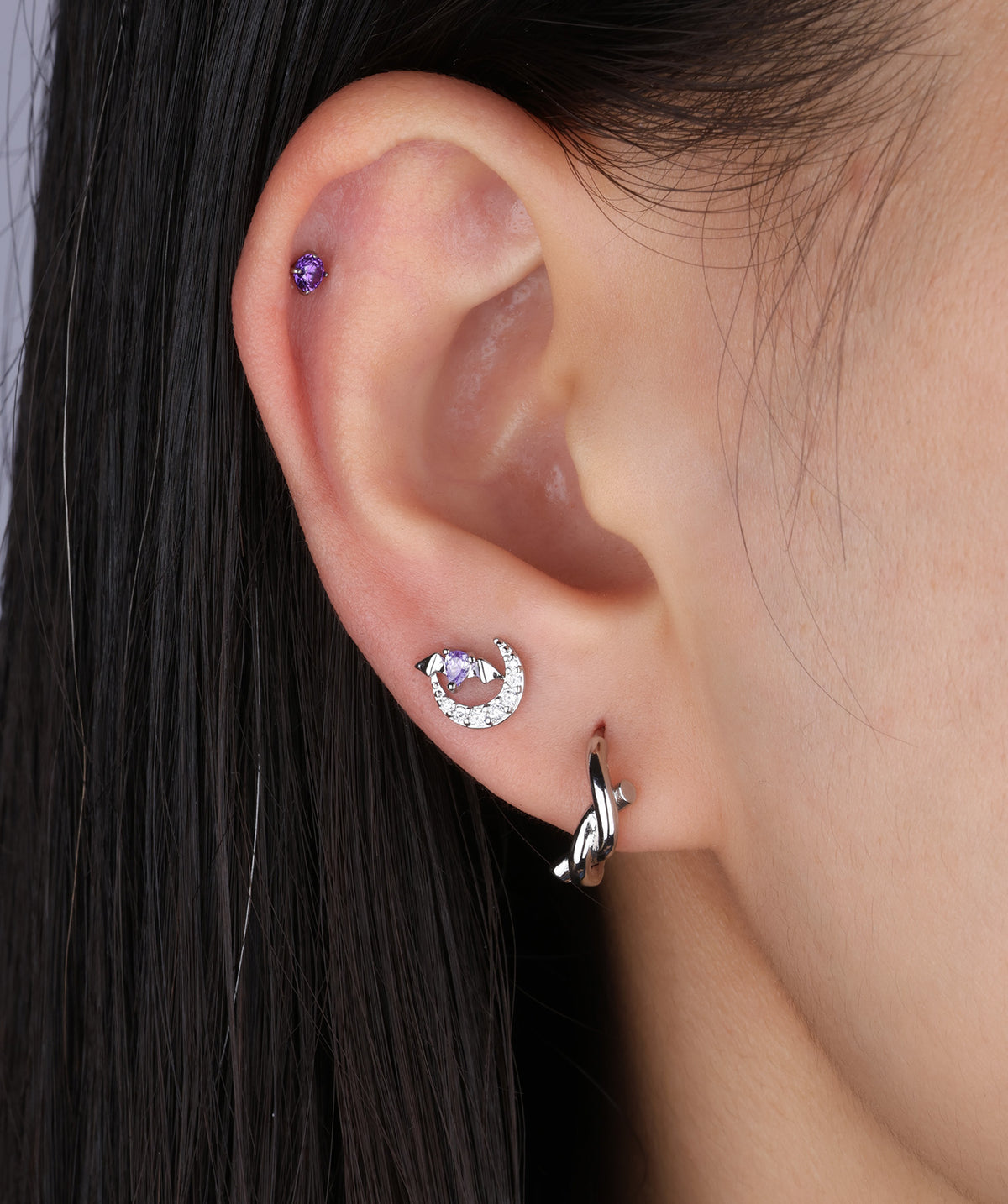Moon Bat Stud - Stainless Steel - Upper Lobe, Helix - Oumo Jewelry