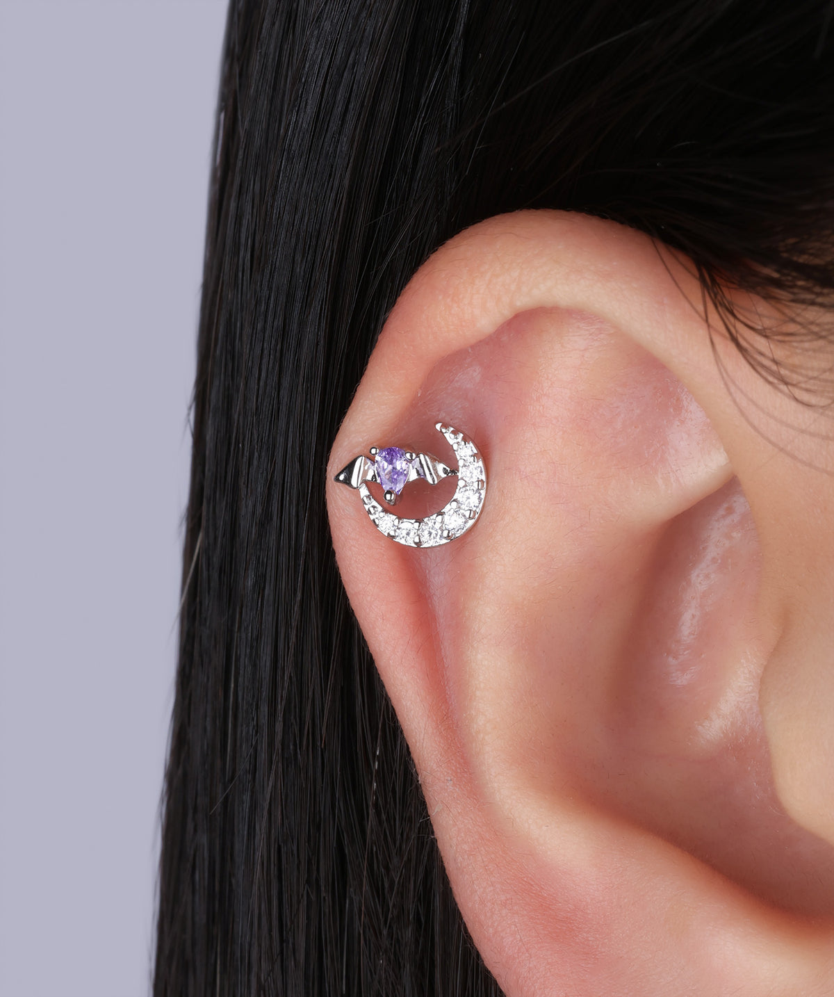 Moon Bat Stud - Stainless Steel - Upper Lobe, Helix - Oumo Jewelry