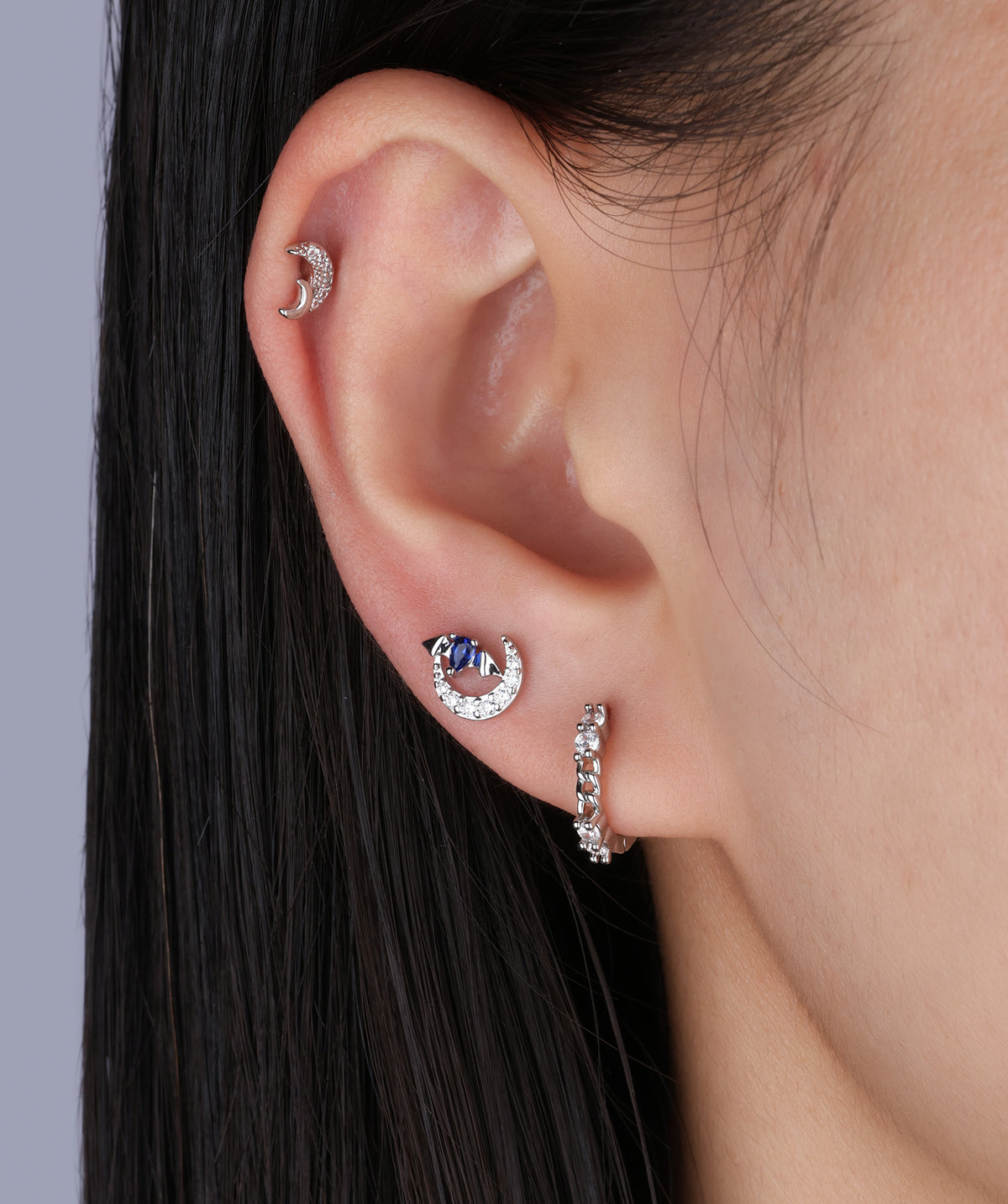 Moon Bat Stud - Stainless Steel - Upper Lobe, Helix - Oumo Jewelry
