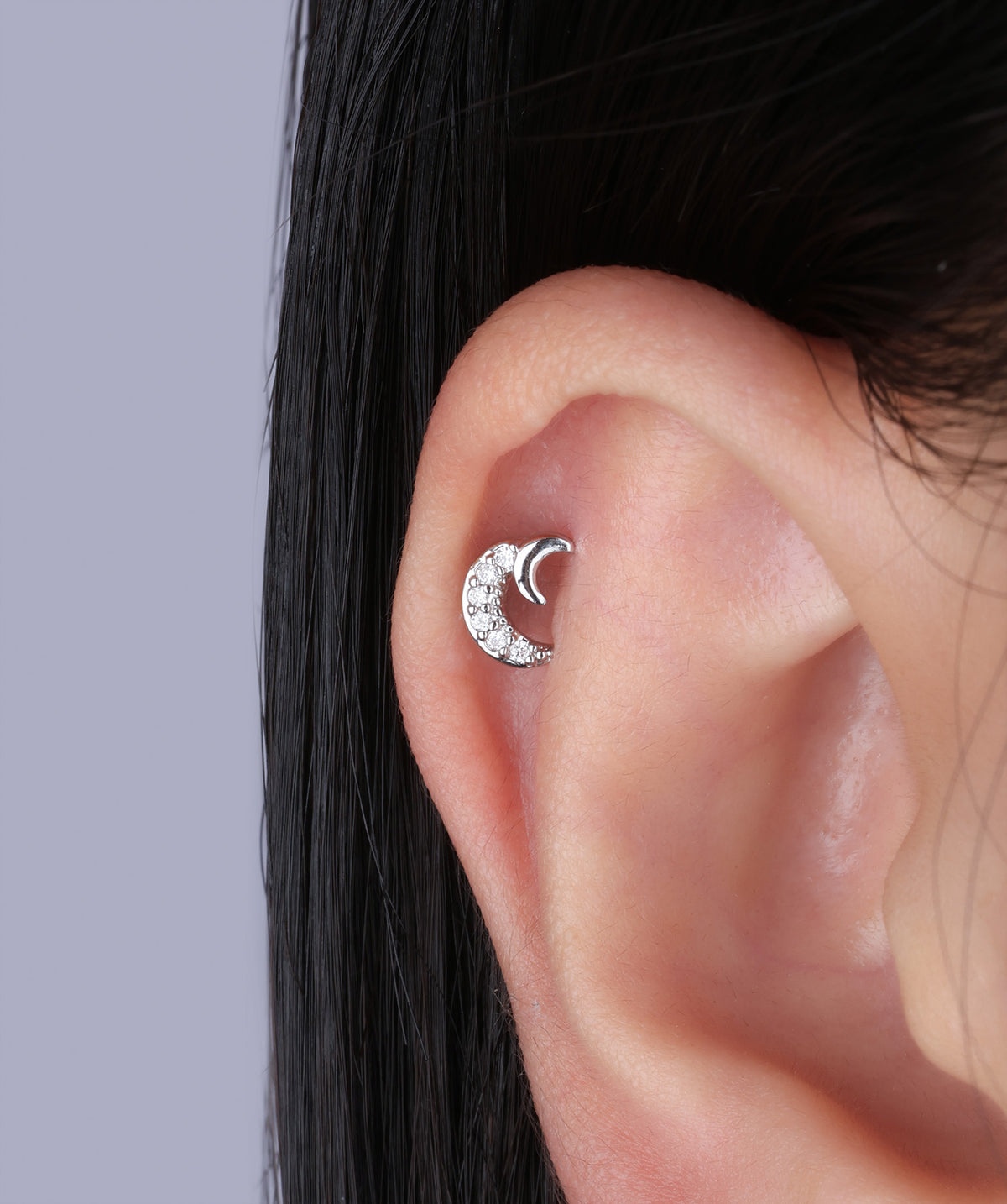 Double Moon Stud - Stainless Steel - Upper Lobe, Helix - Oumo Jewelry