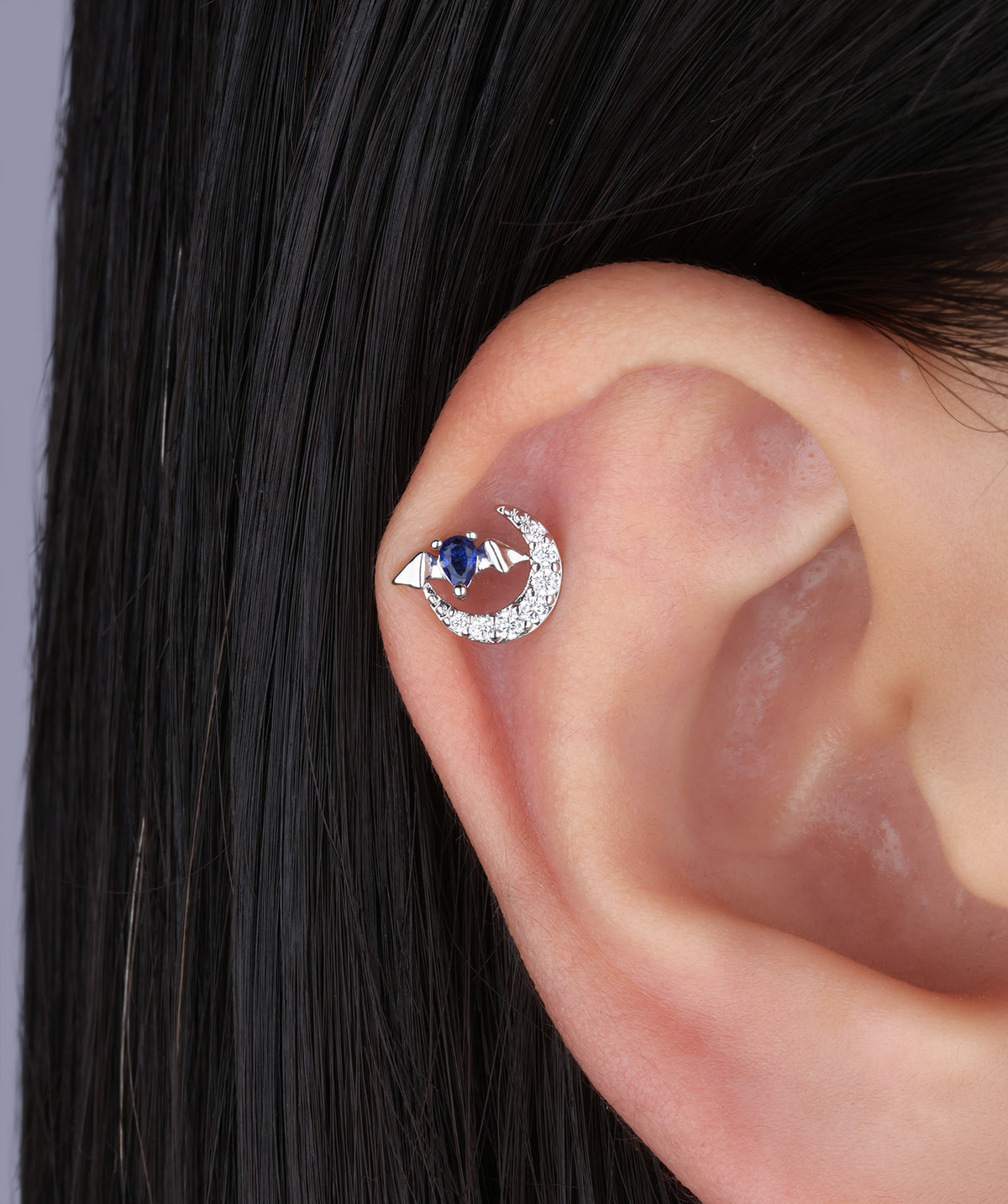 Moon Bat Stud - Stainless Steel - Upper Lobe, Helix - Oumo Jewelry